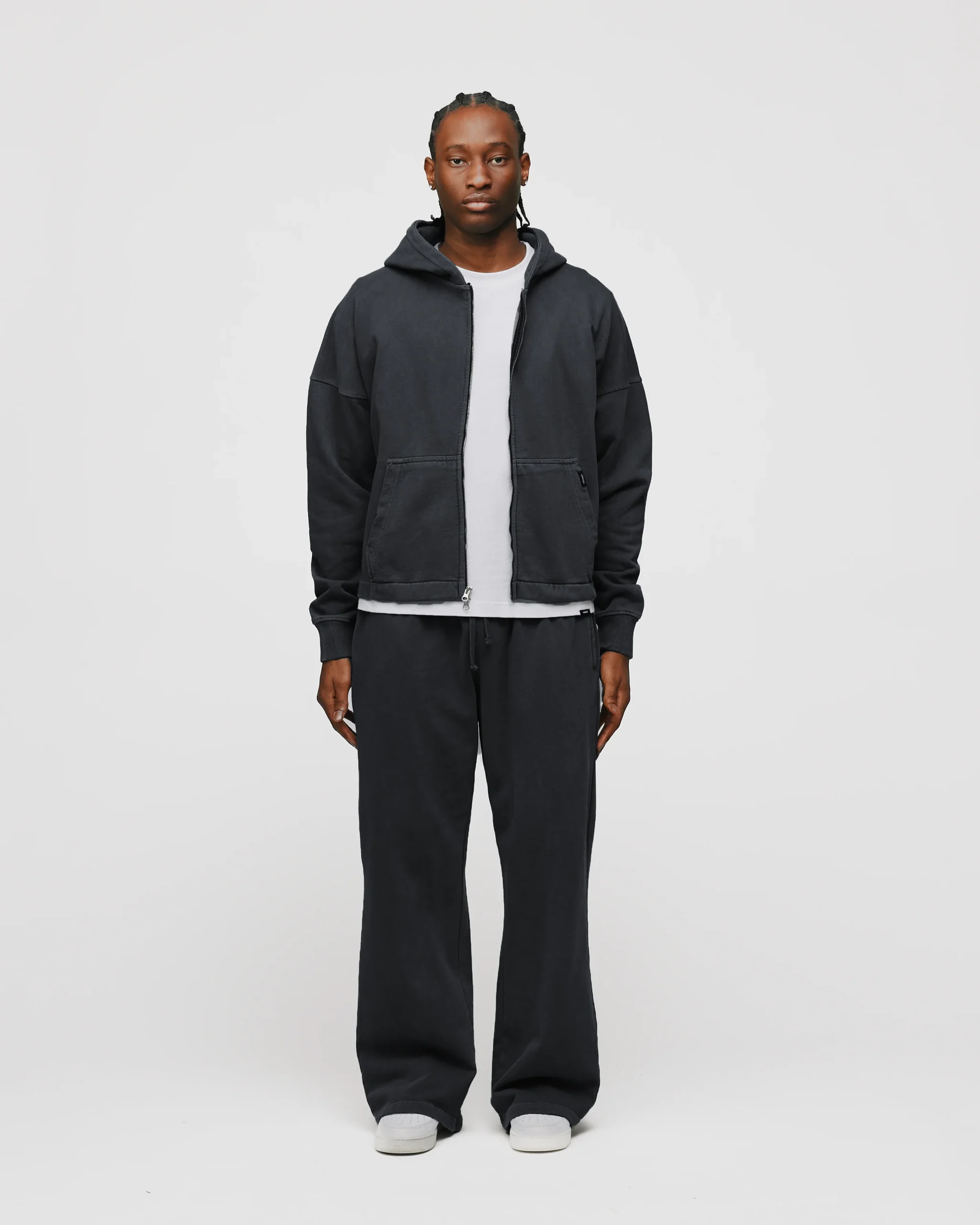 Cropped Zip Hoodie - Vintage Black