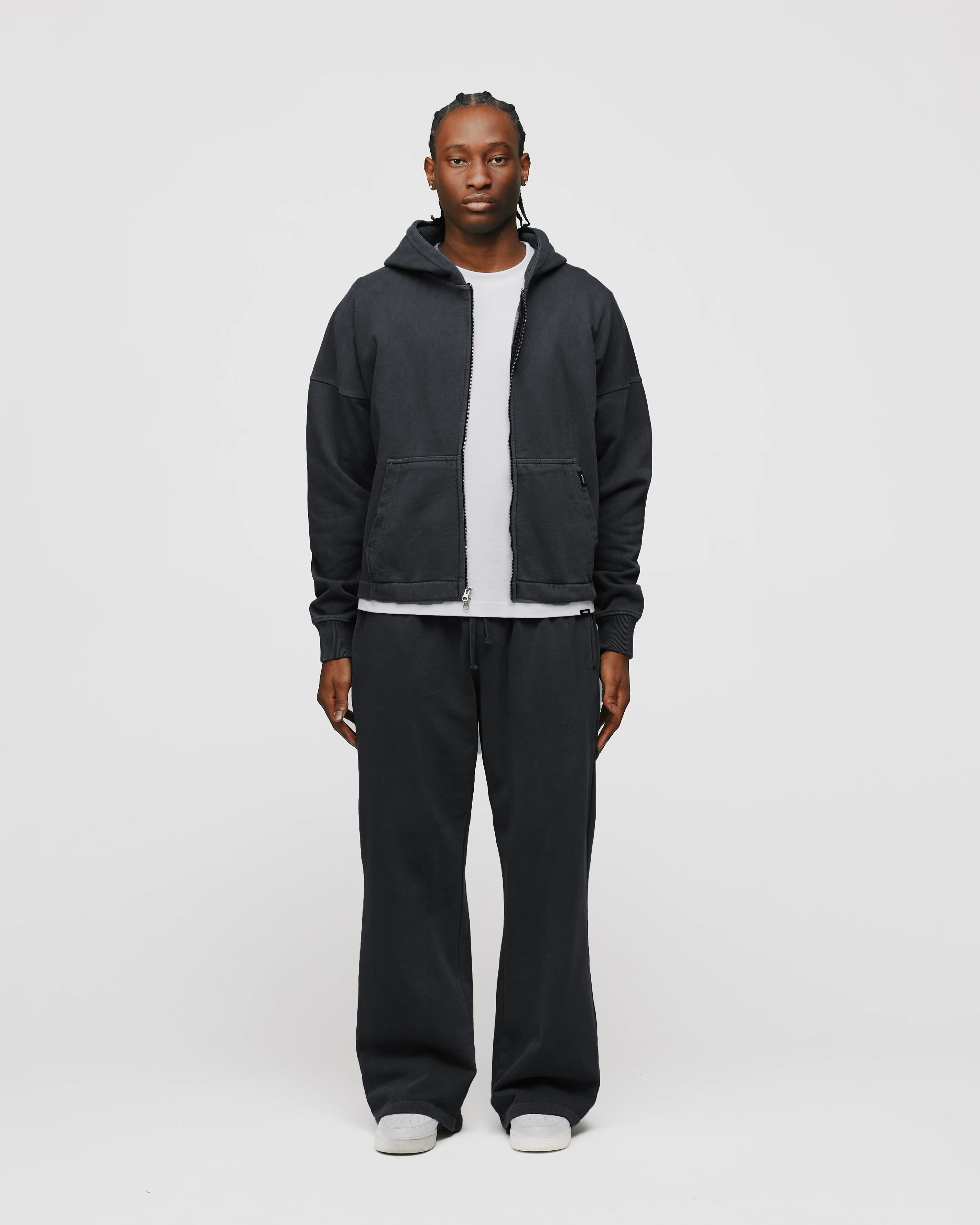 Cropped Zip Hoodie - Vintage Black