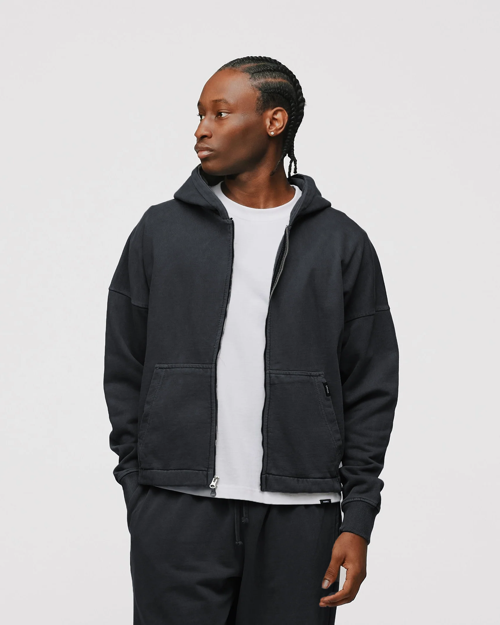 Cropped Zip Hoodie - Vintage Black
