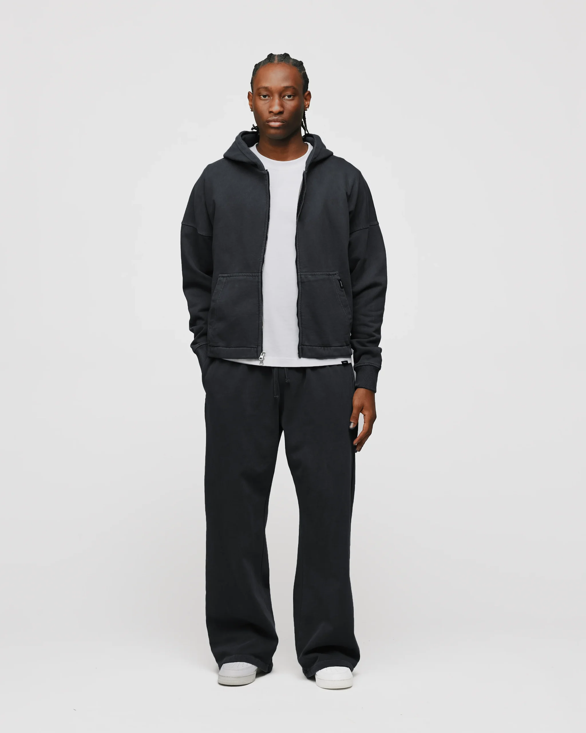 Cropped Zip Hoodie - Vintage Black