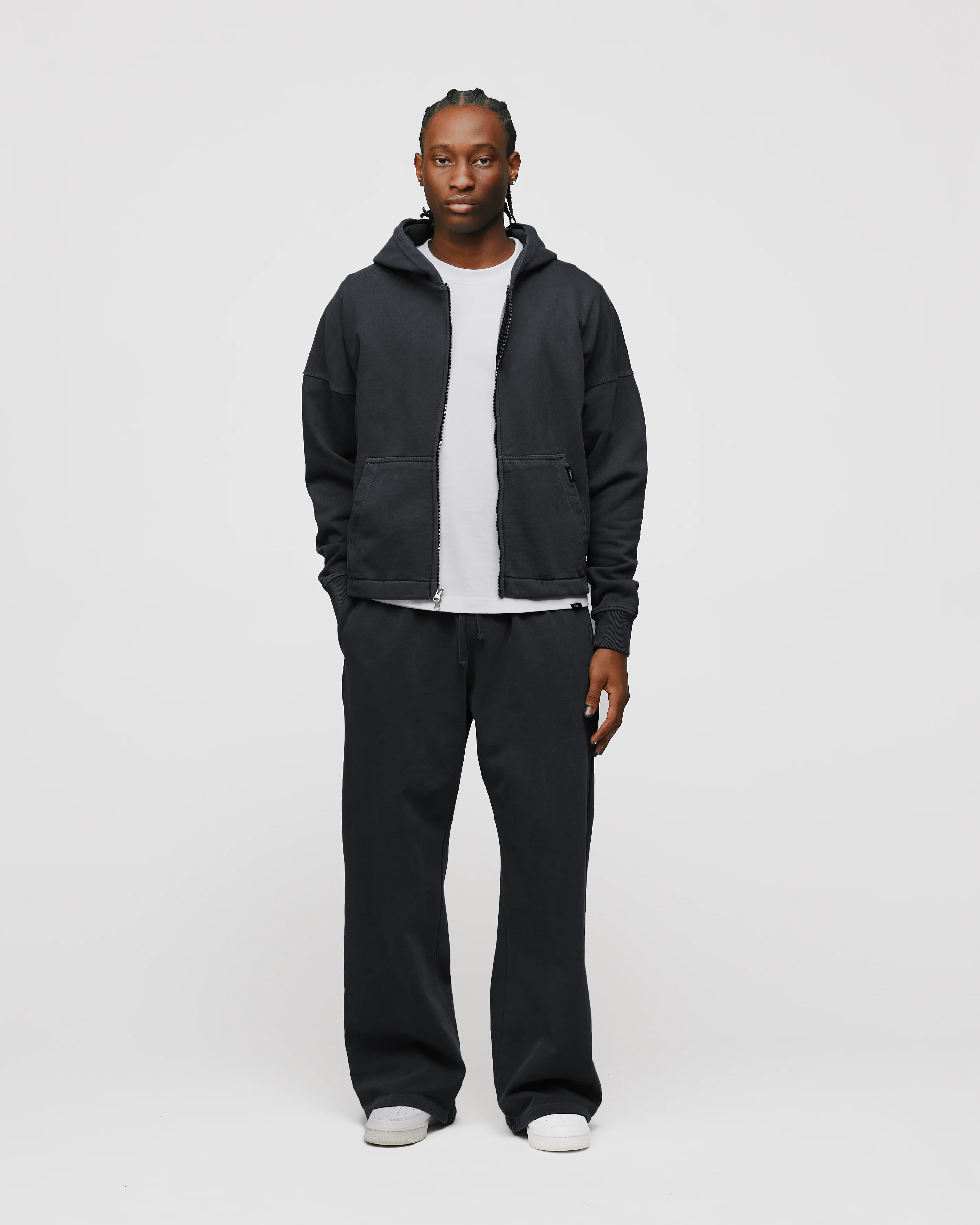 Cropped Zip Hoodie - Vintage Black