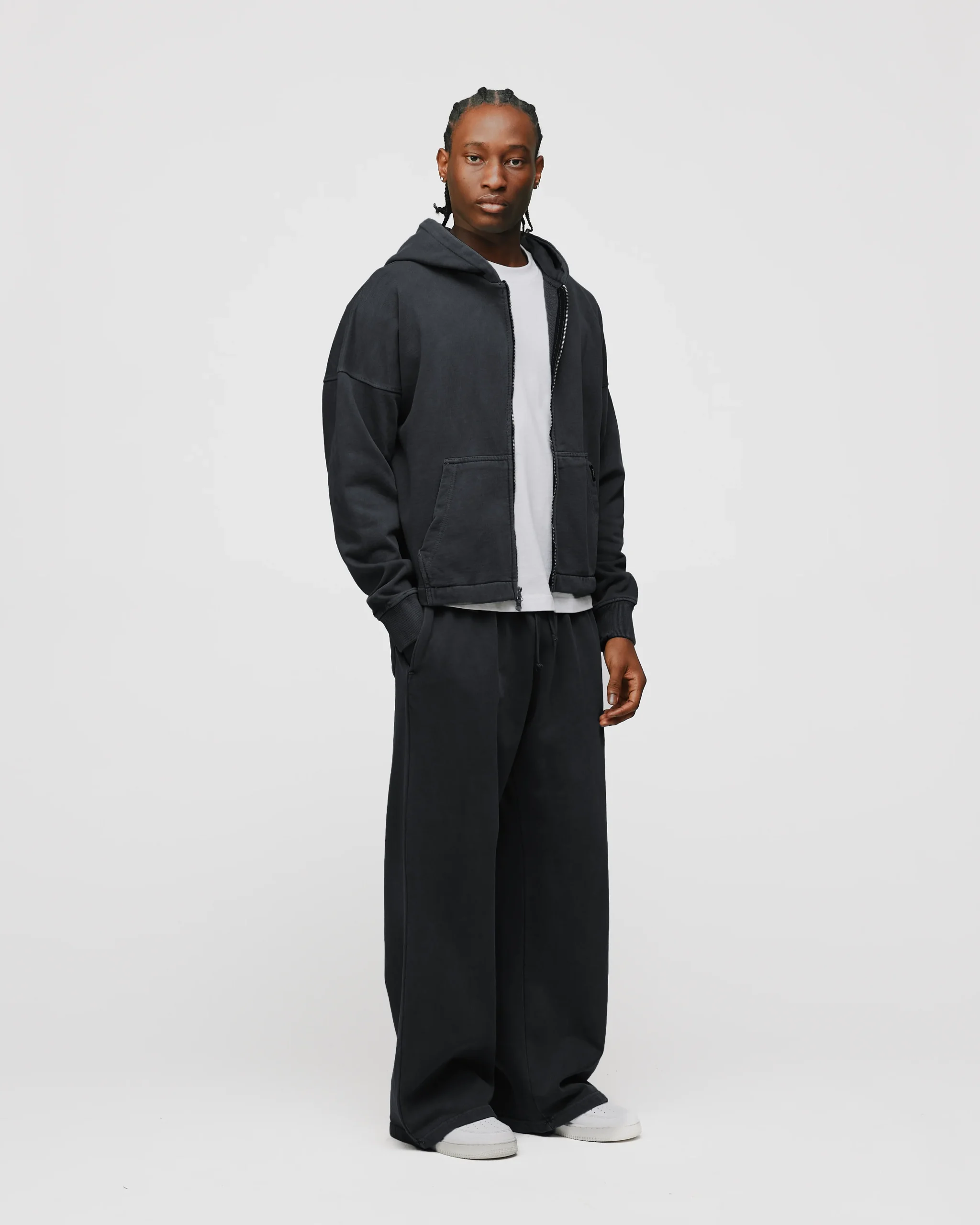Cropped Zip Hoodie - Vintage Black