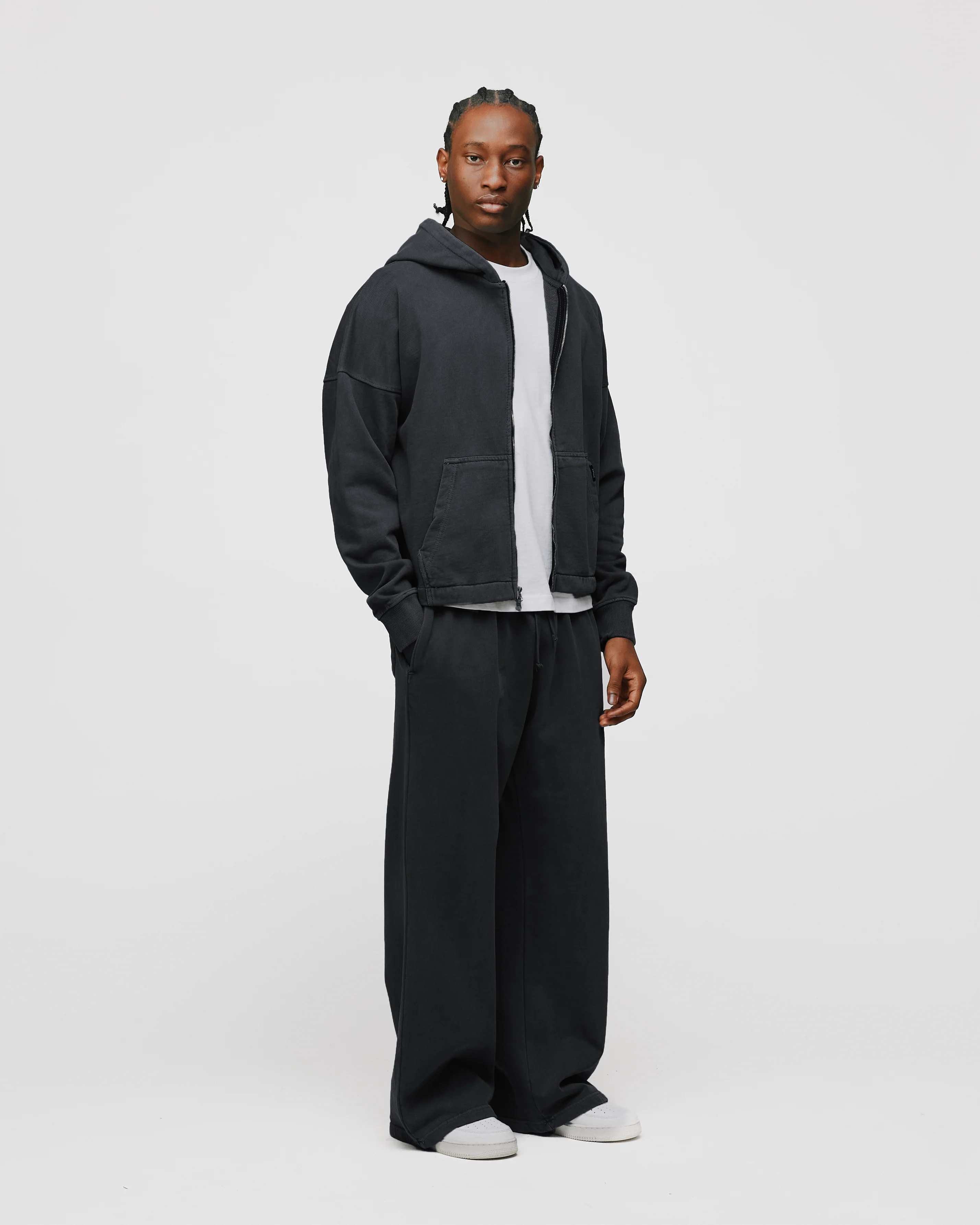Cropped Zip Hoodie - Vintage Black