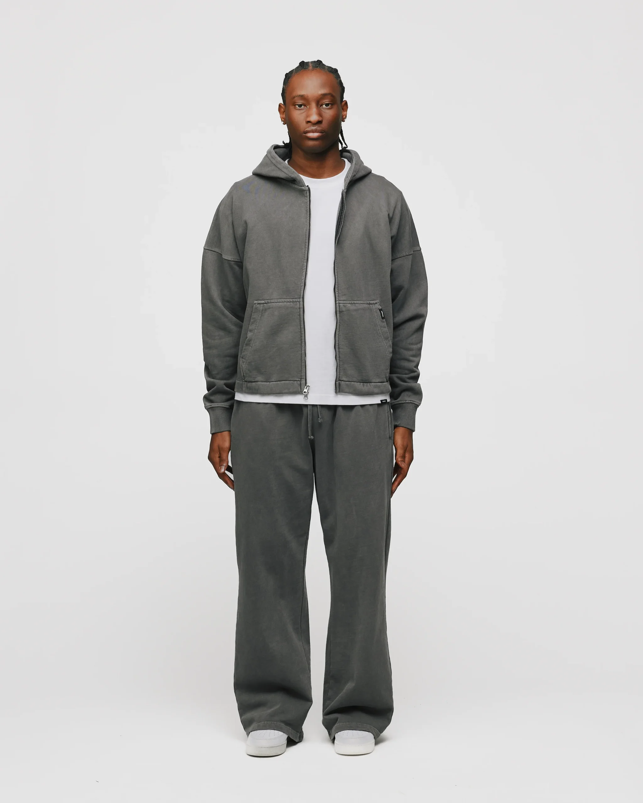 Cropped Zip Hoodie - Vintage Grey