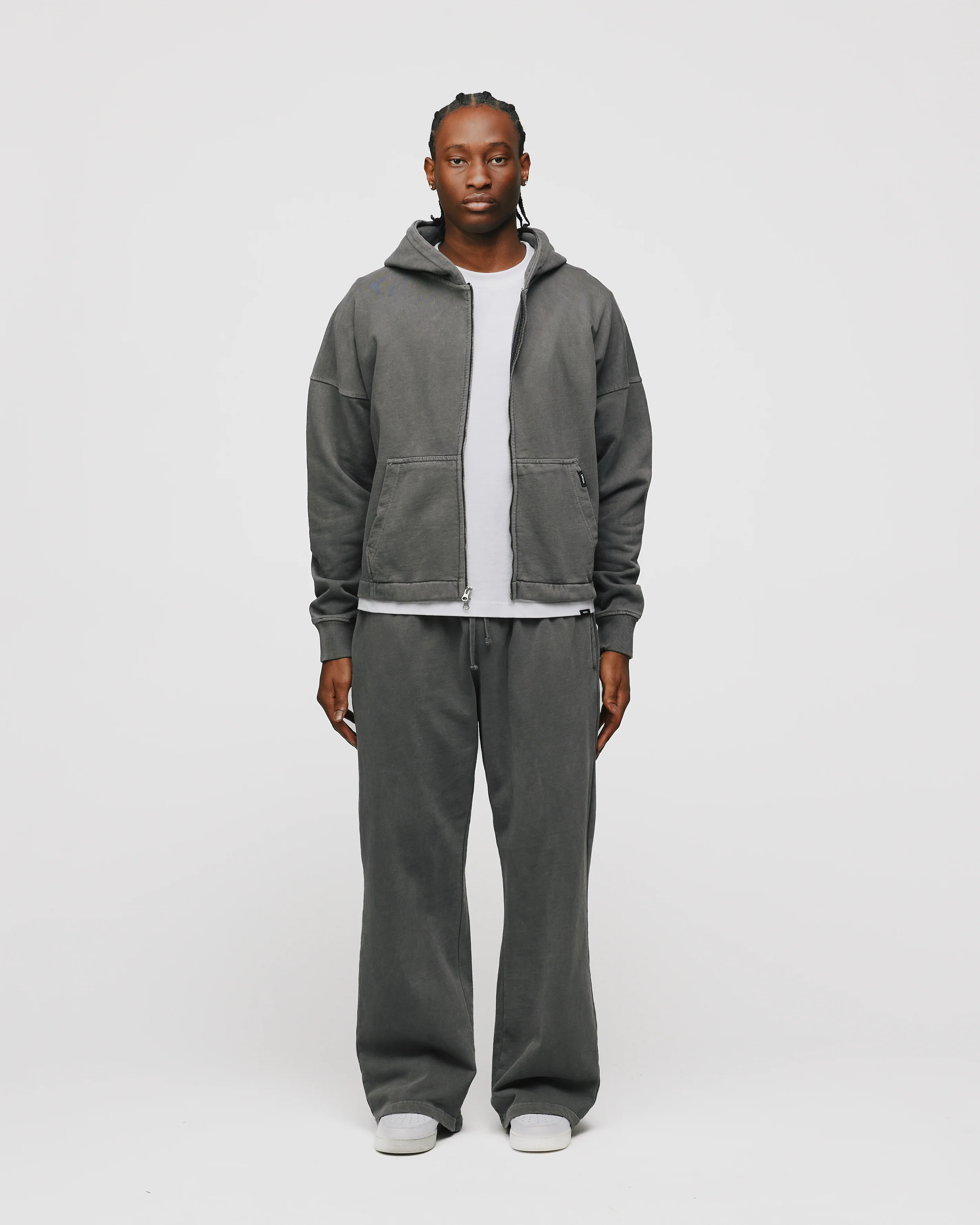 Cropped Zip Hoodie - Vintage Grey