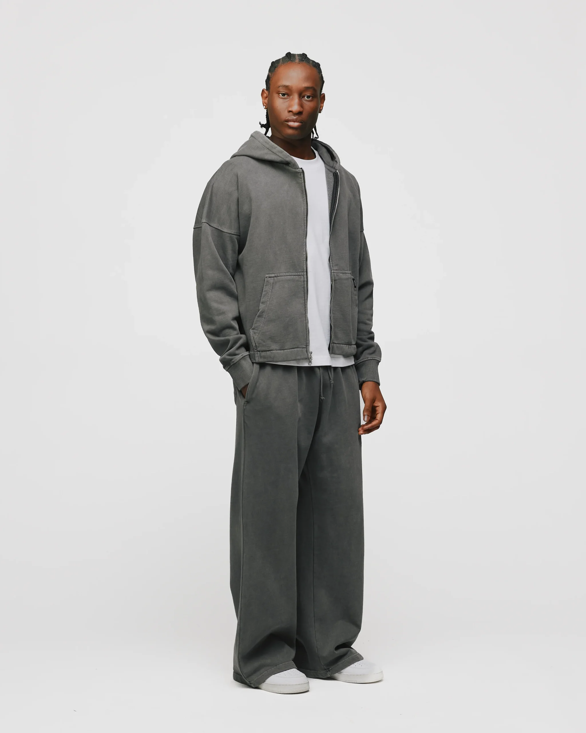 Cropped Zip Hoodie - Vintage Grey