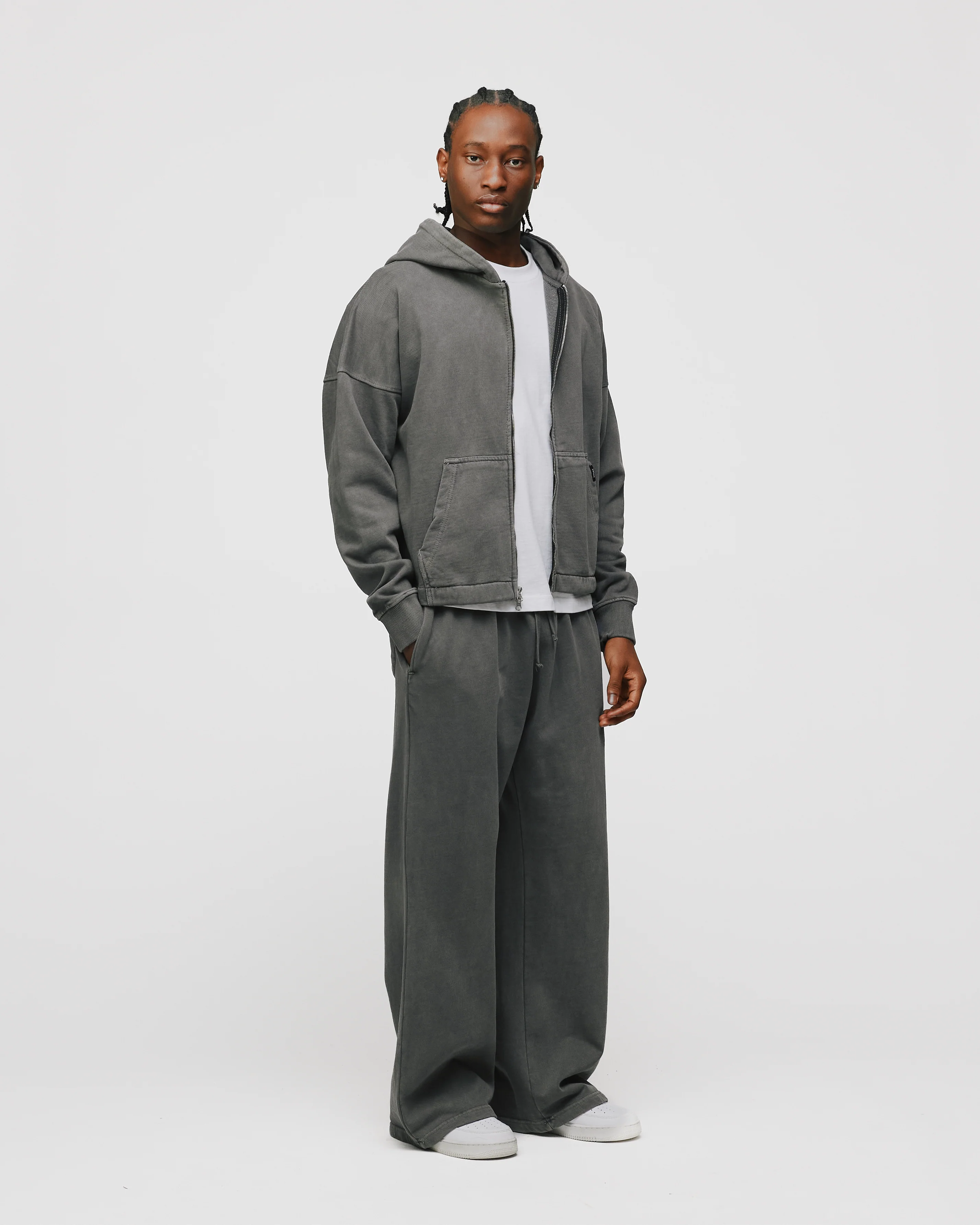 Cropped Zip Hoodie - Vintage Grey