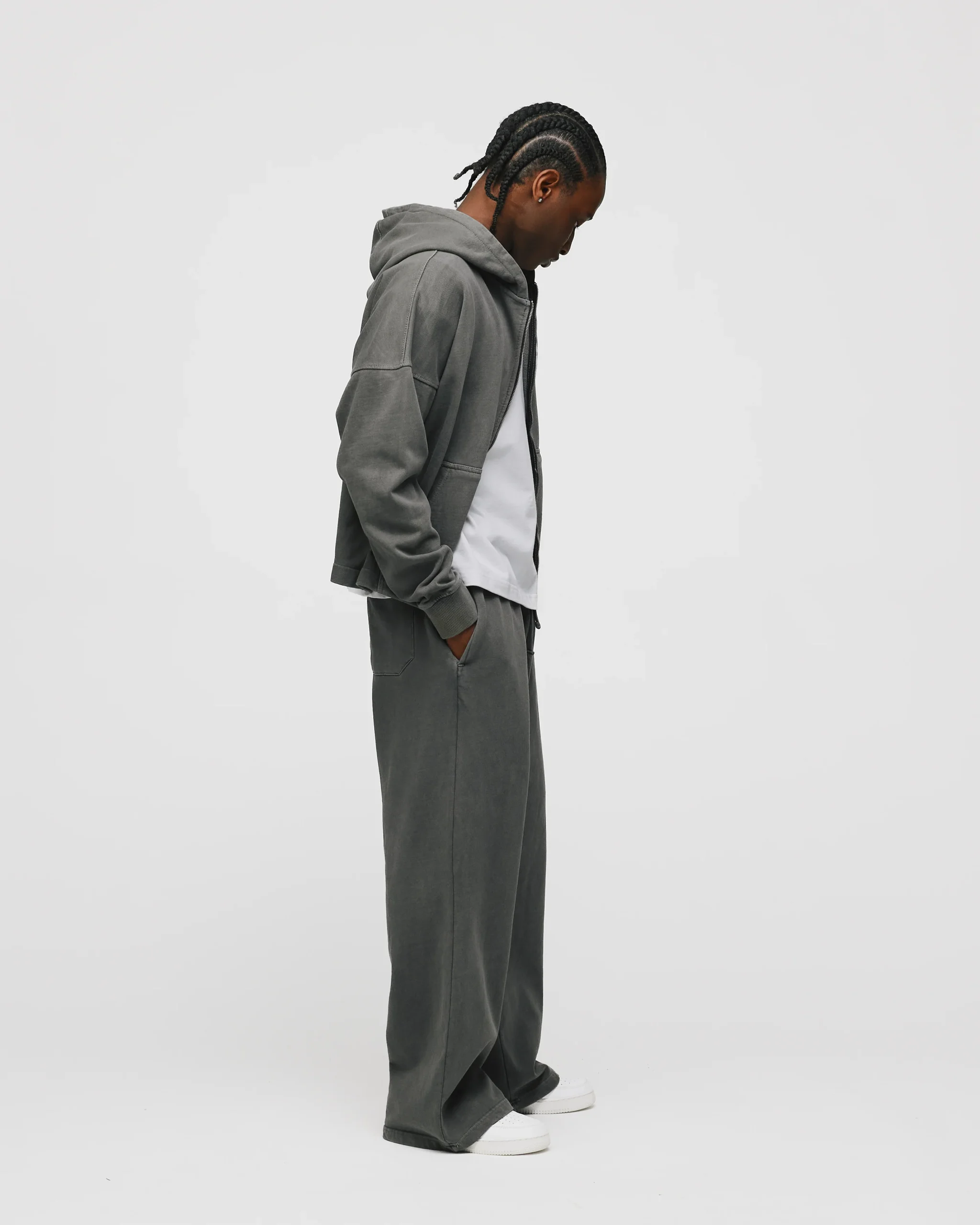 Cropped Zip Hoodie - Vintage Grey