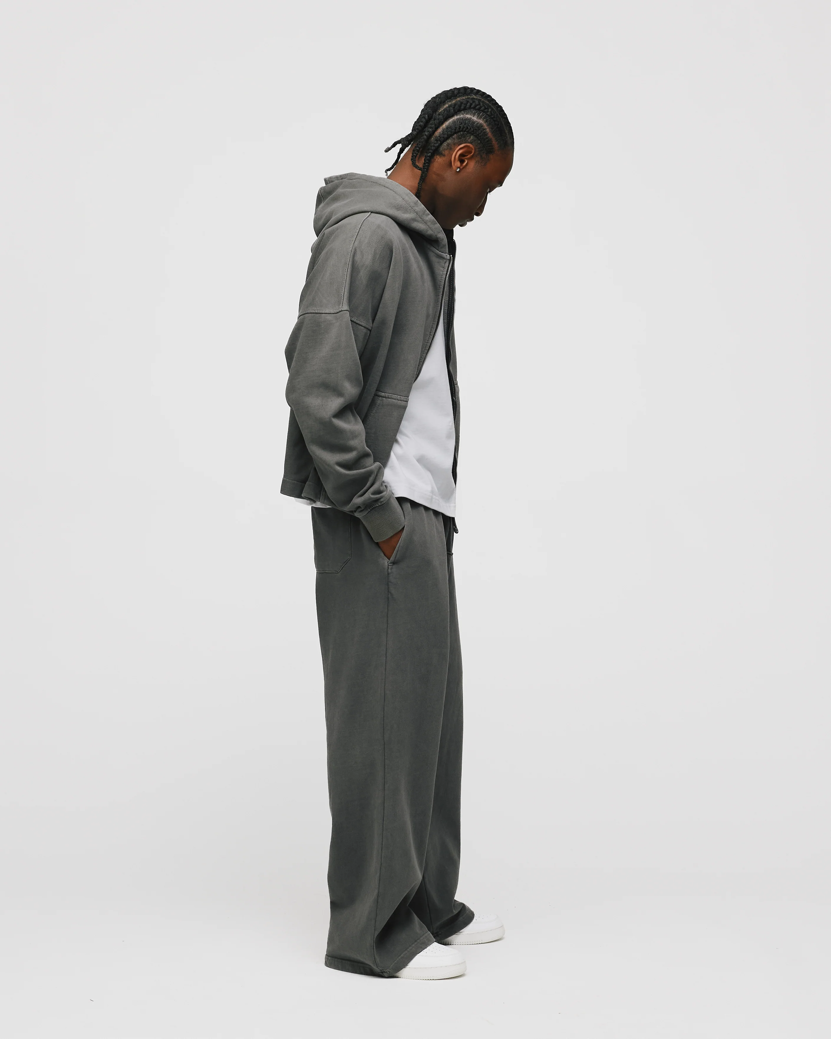 Cropped Zip Hoodie - Vintage Grey