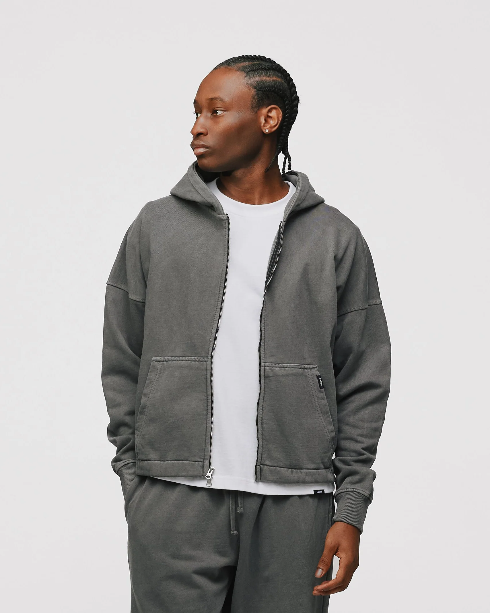 Cropped Zip Hoodie - Vintage Grey