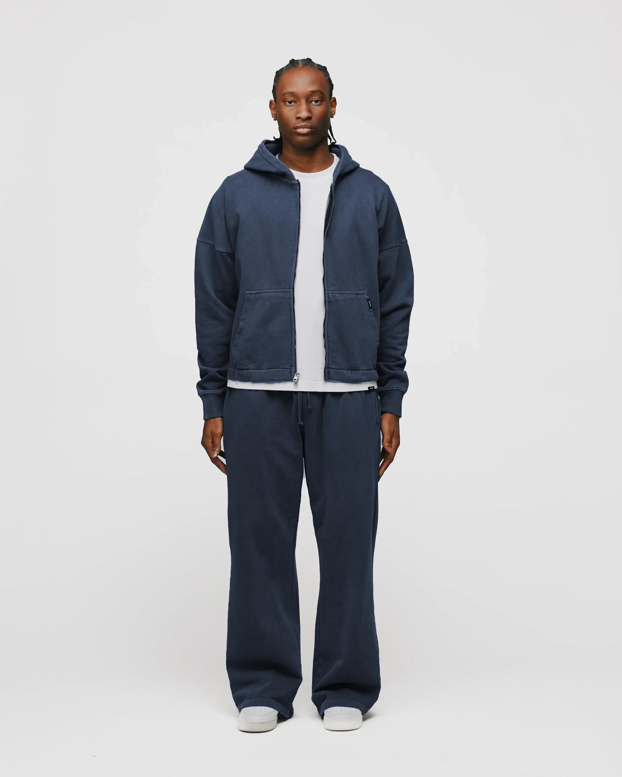 Cropped Zip Hoodie - Vintage Navy
