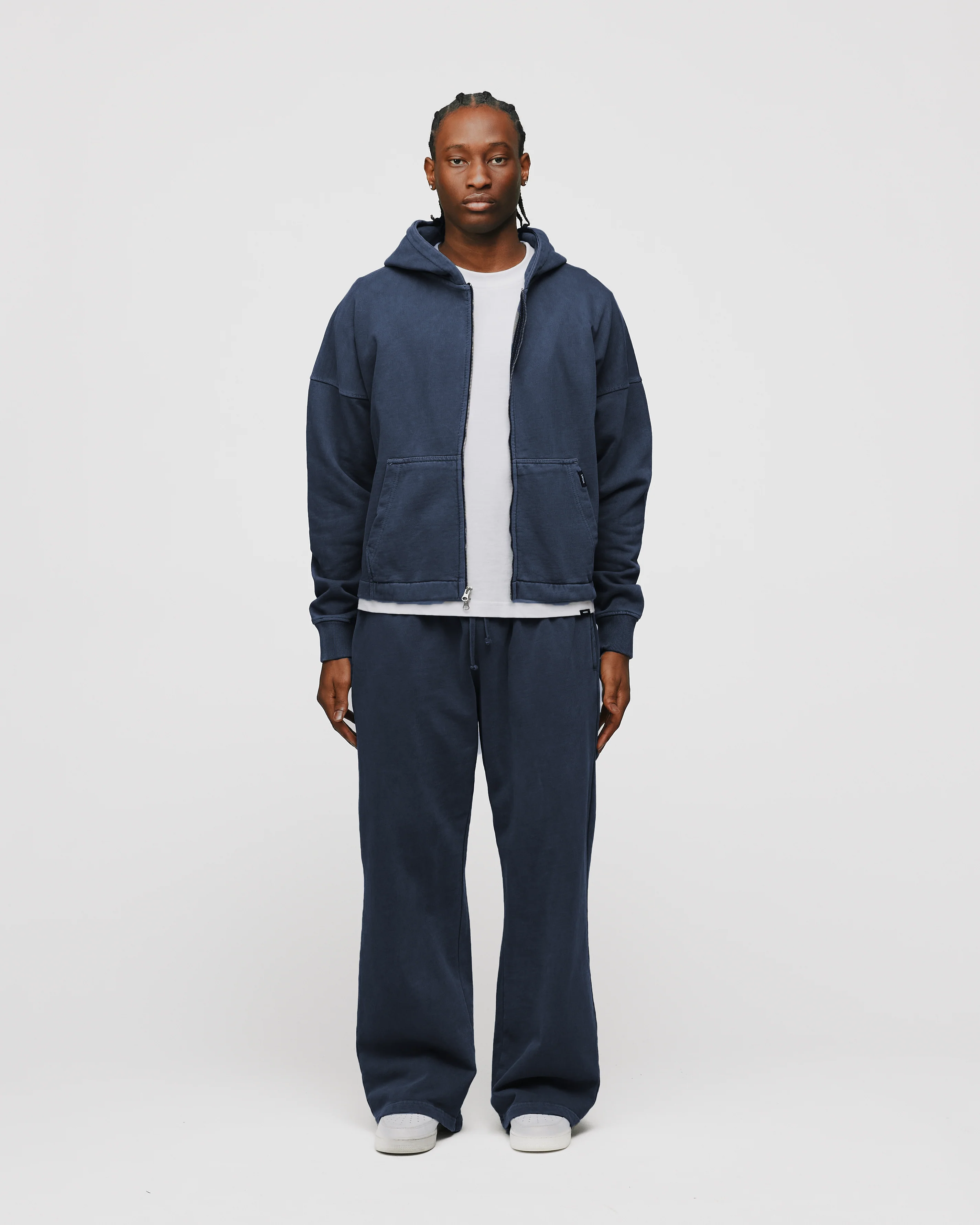 Cropped Zip Hoodie - Vintage Navy
