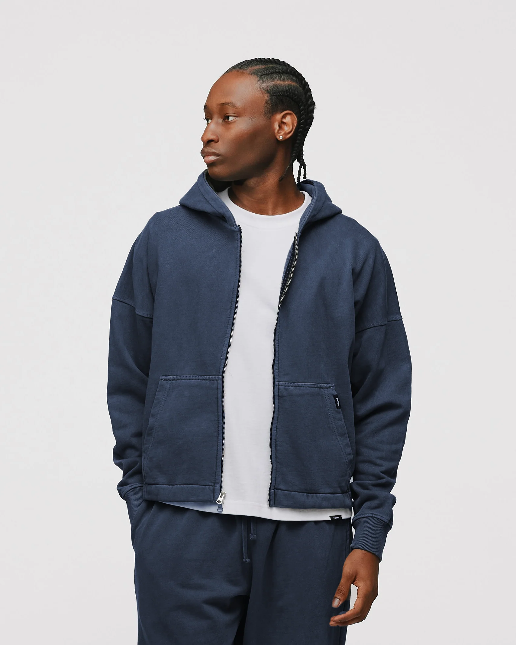 Cropped Zip Hoodie - Vintage Navy