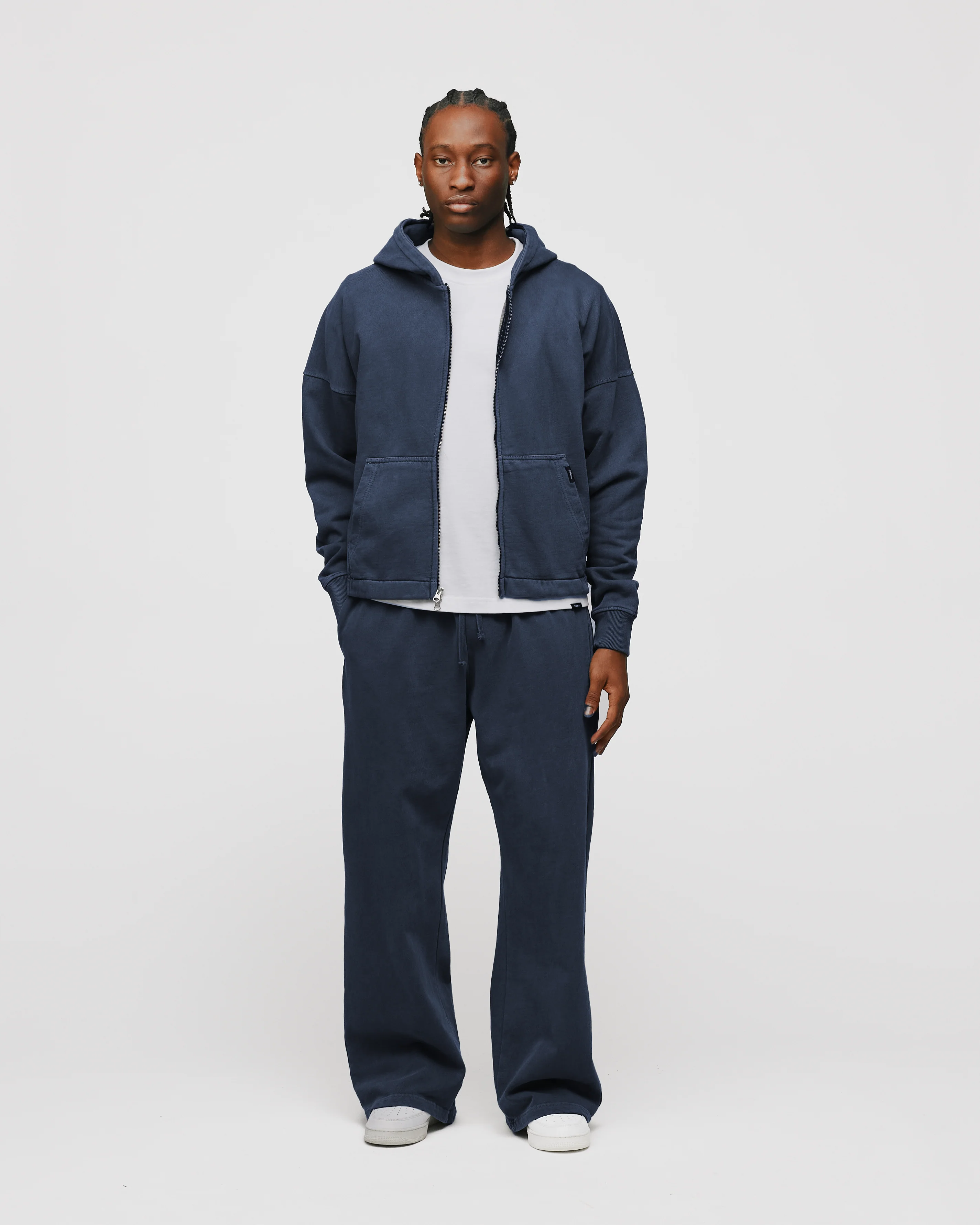 Cropped Zip Hoodie - Vintage Navy