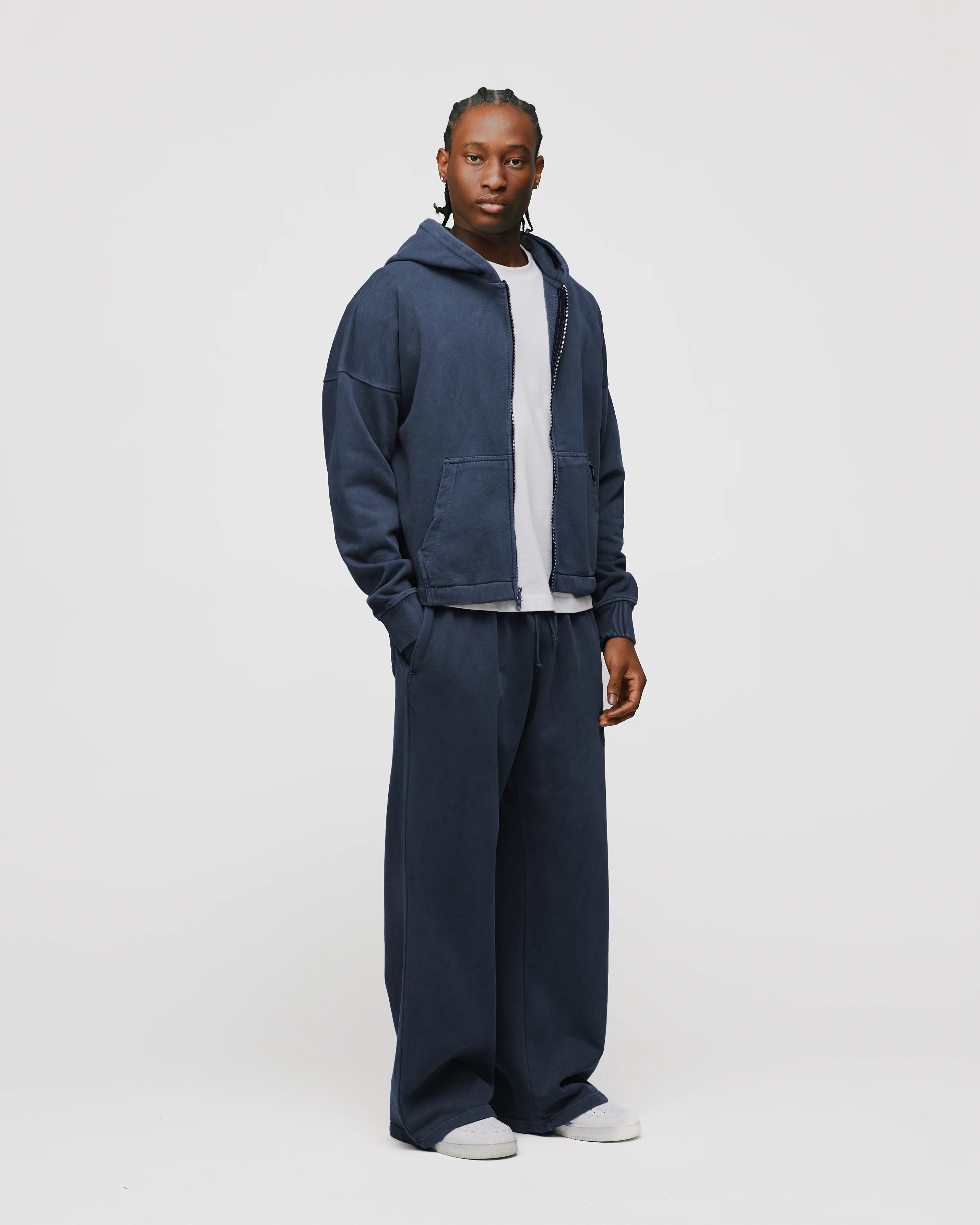 Cropped Zip Hoodie - Vintage Navy