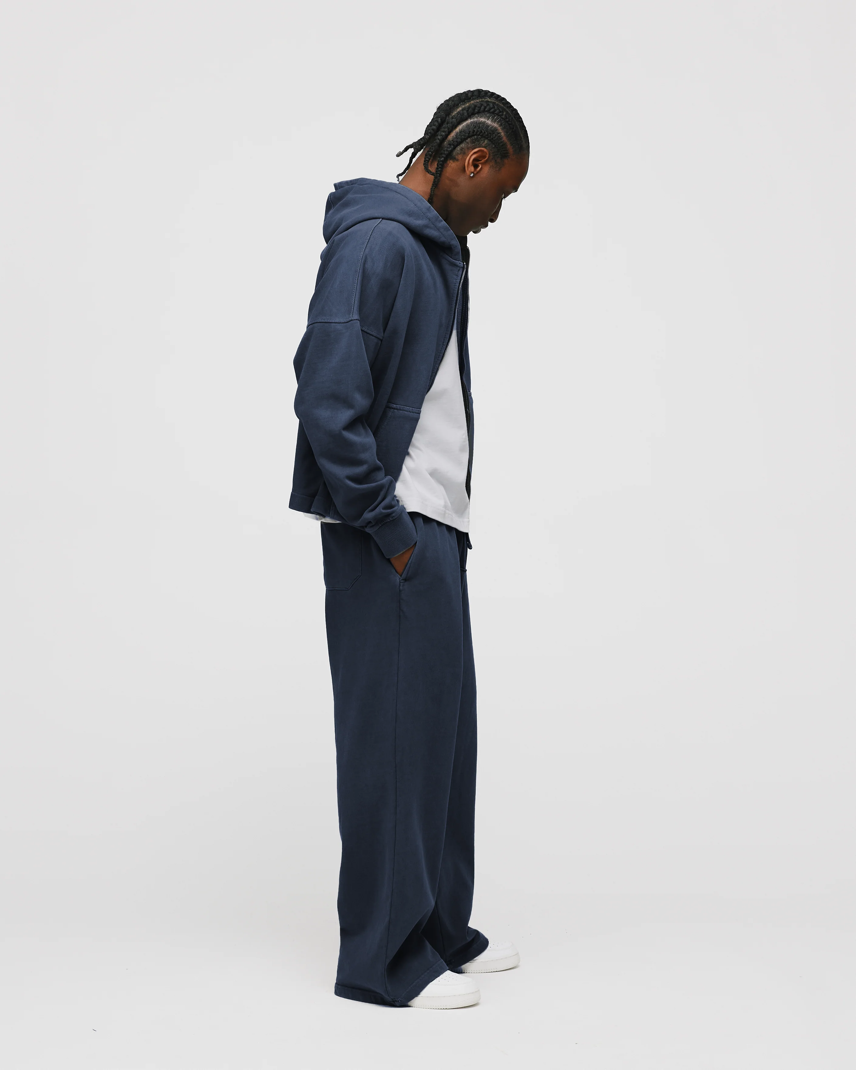 Cropped Zip Hoodie - Vintage Navy