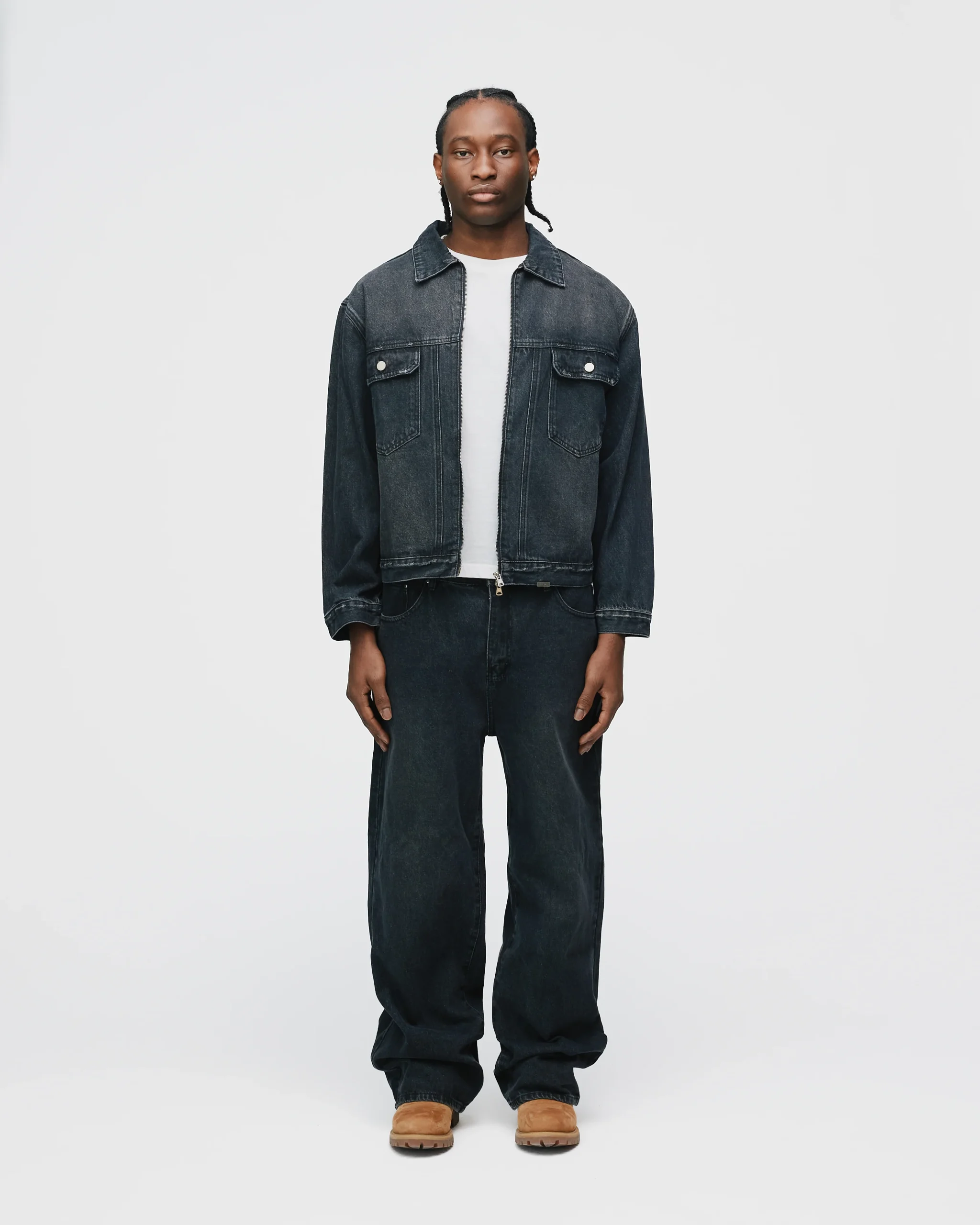 Denim Zip Jacket - Washed Black