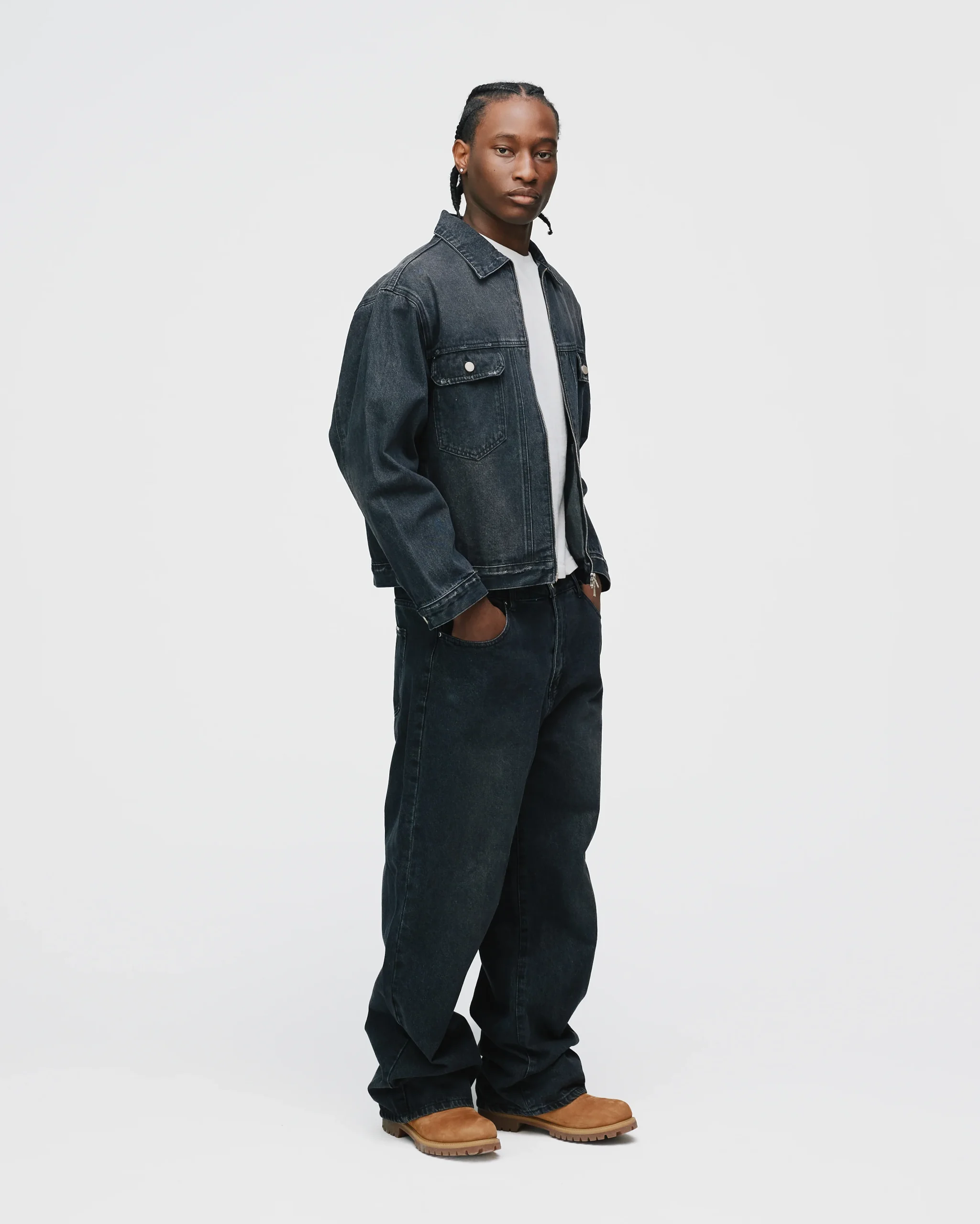 Denim Zip Jacket - Washed Black