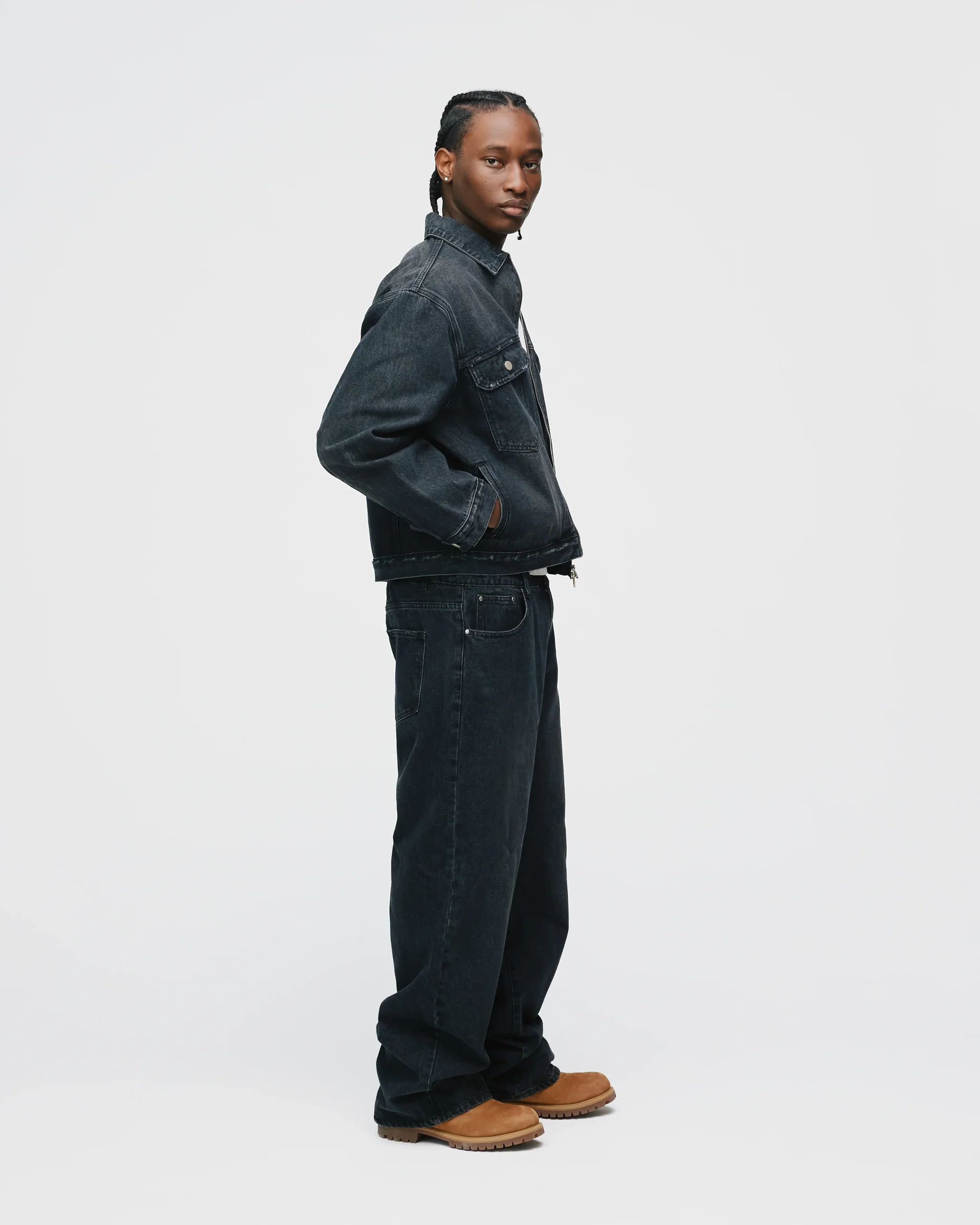 Denim Zip Jacket - Washed Black
