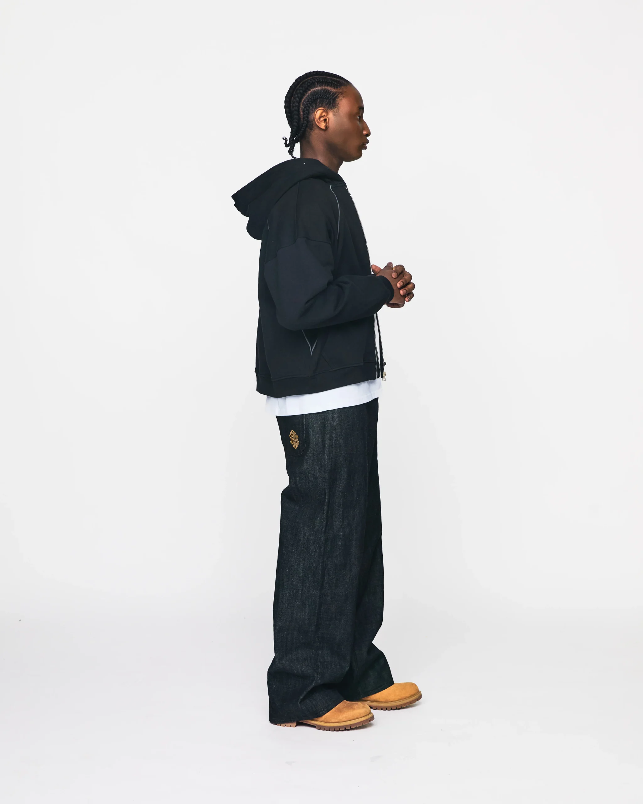 Double Layer Zip Hoodie - Black