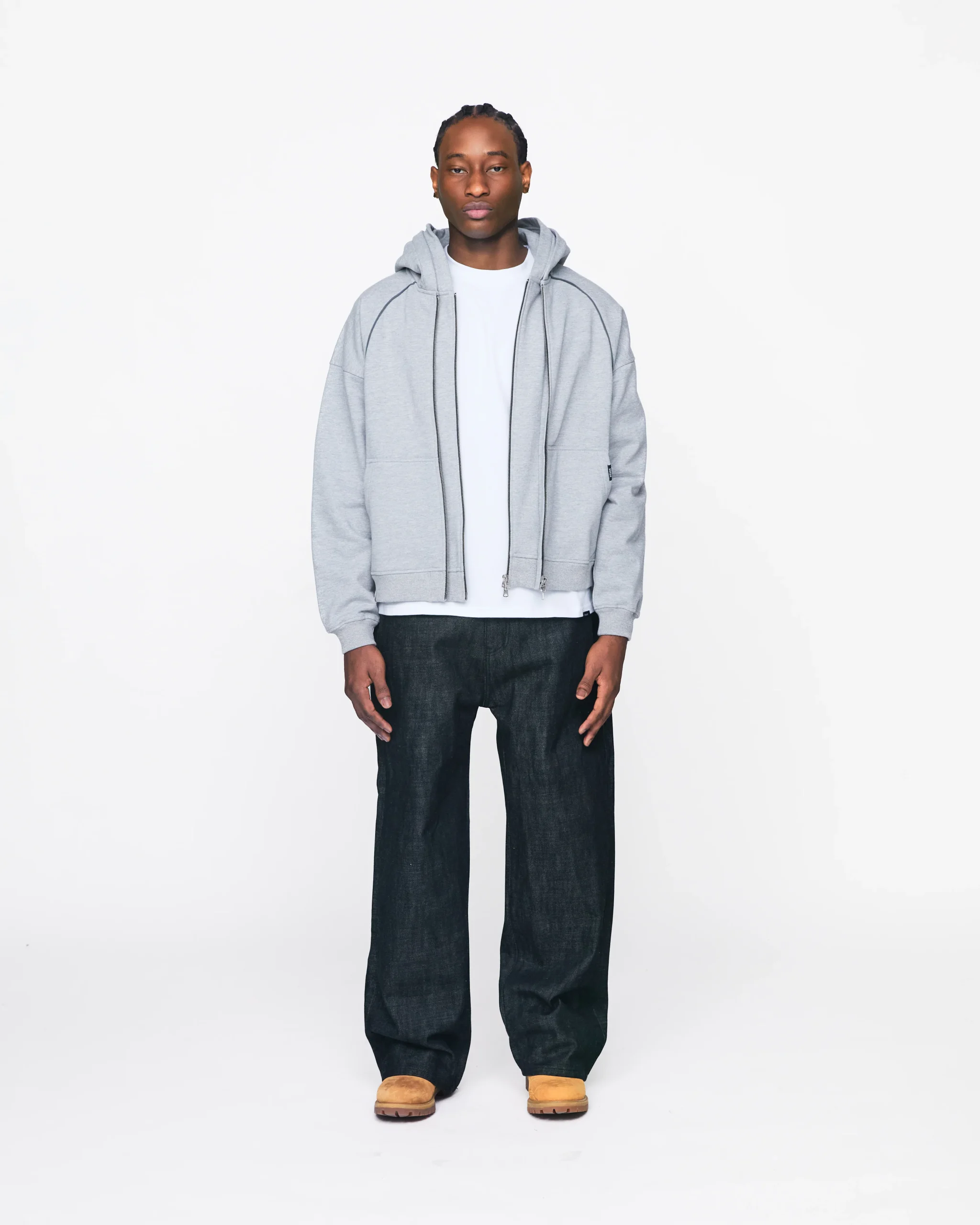 Double Layer Zip Hoodie - Grey