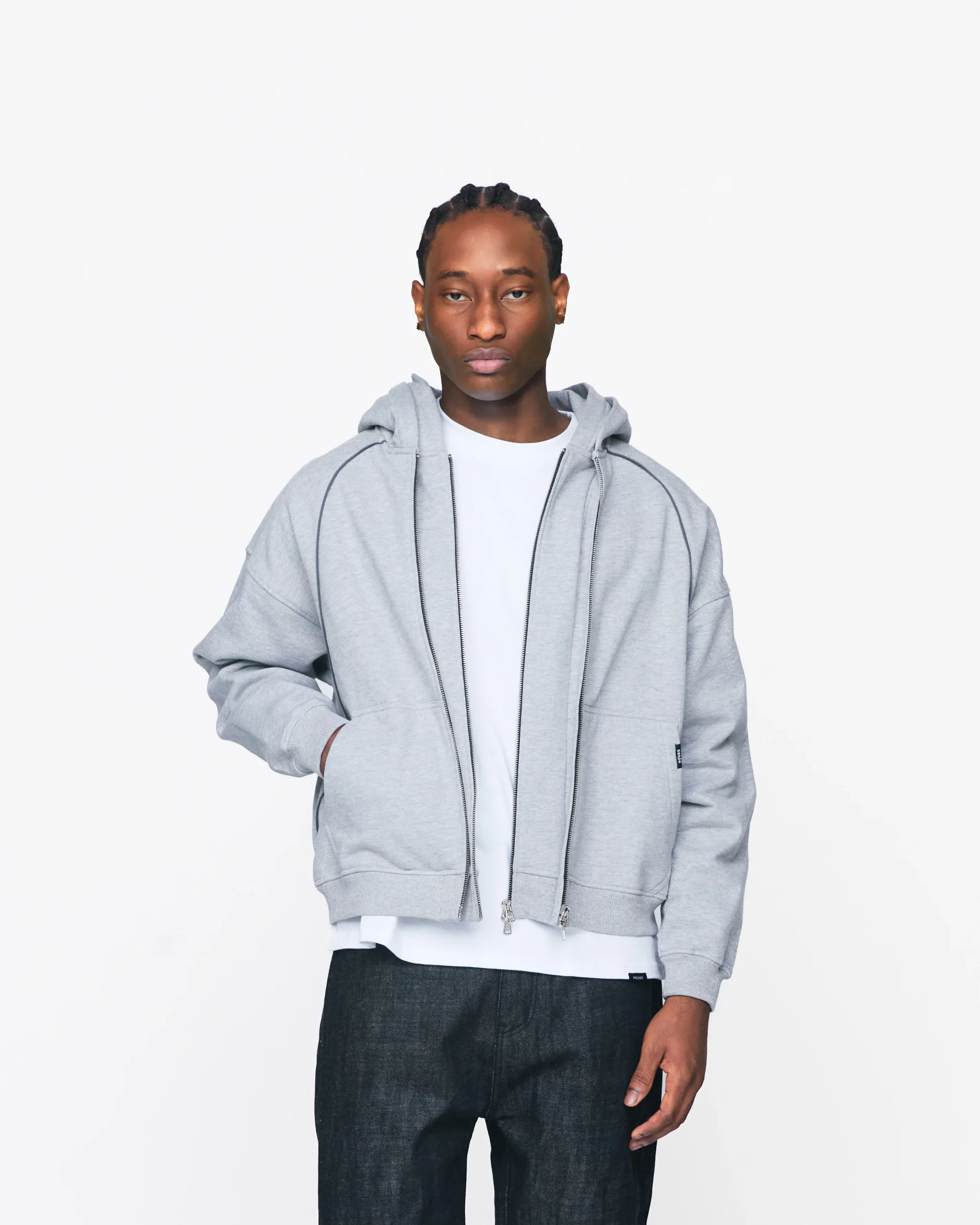 Double Layer Zip Hoodie - Grey