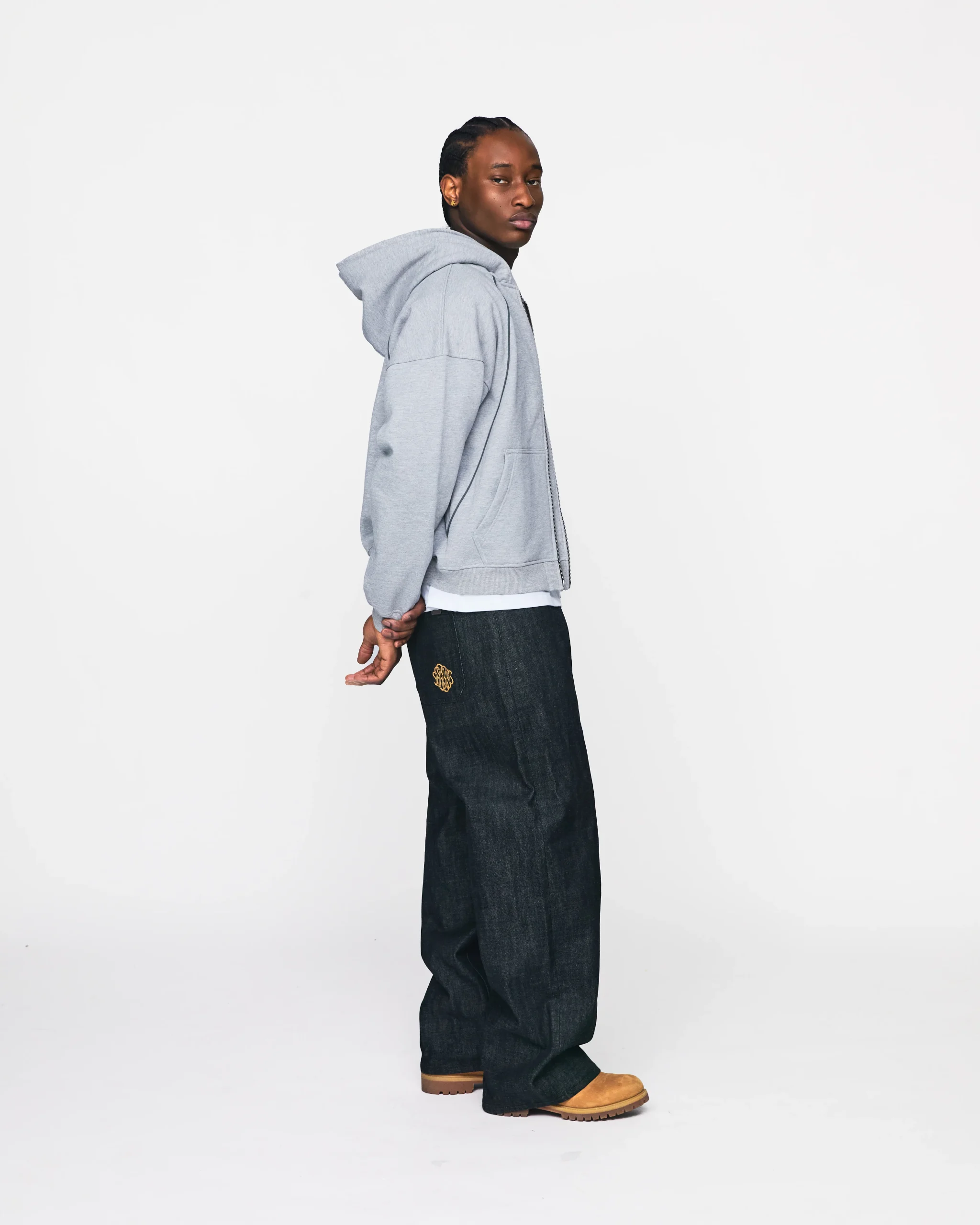 Double Layer Zip Hoodie - Grey