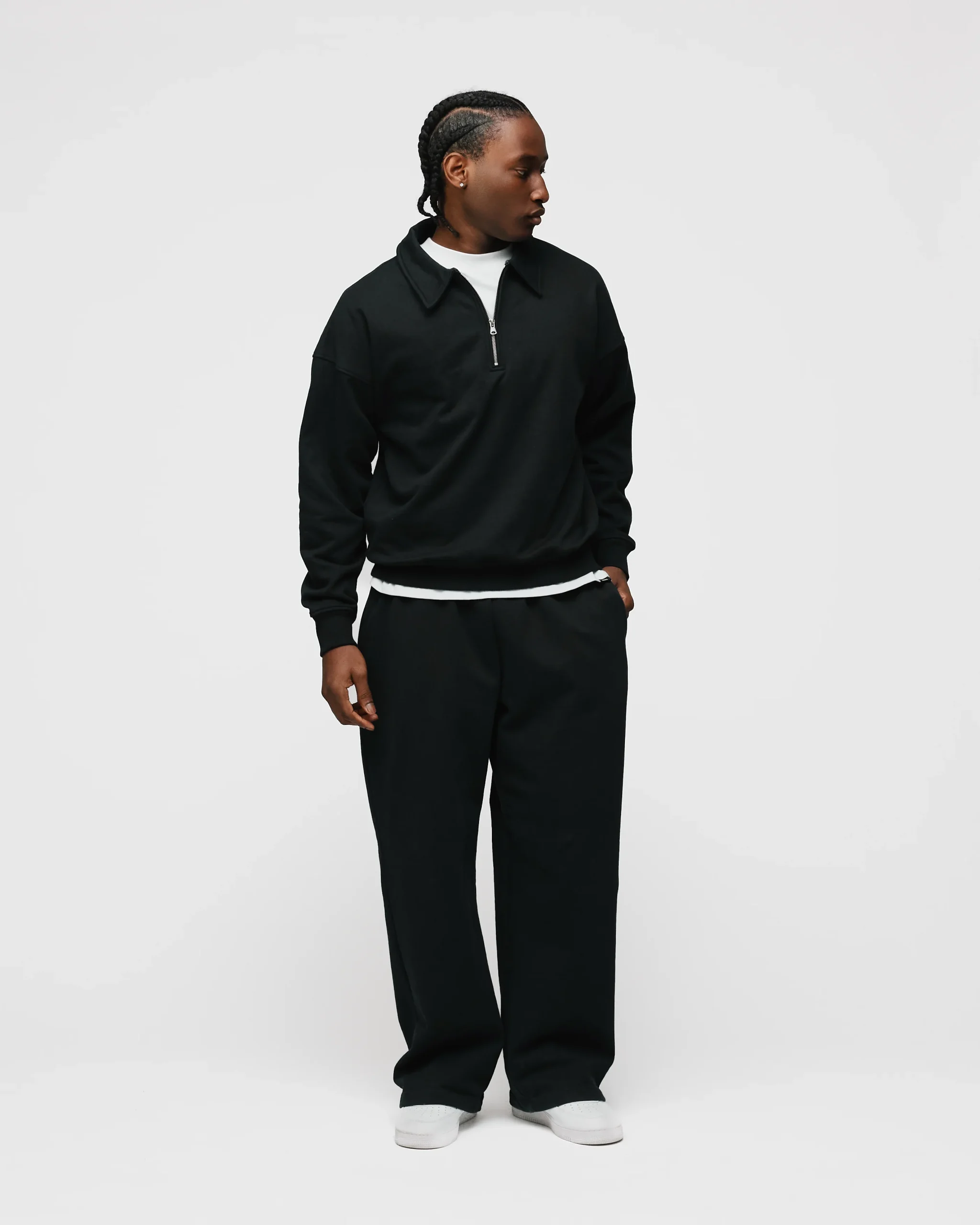 Drop Shoulder 1/4 Zip - Black