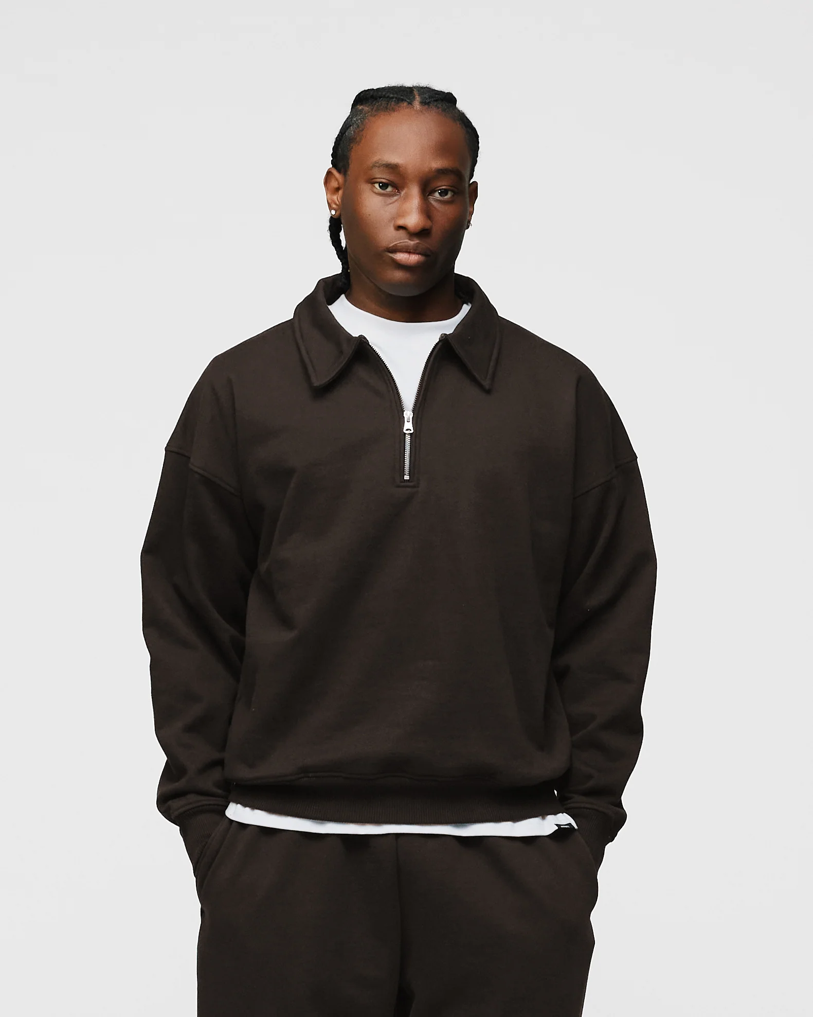 Drop Shoulder 1/4 Zip - Espresso