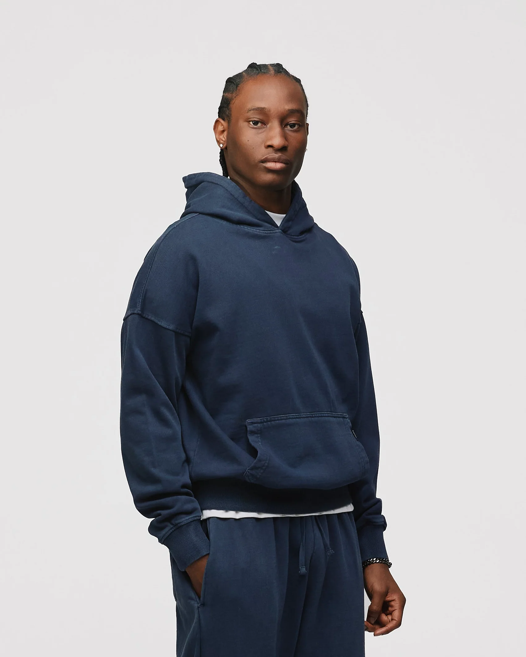 Drop Shoulder Hoodie - Vintage Navy