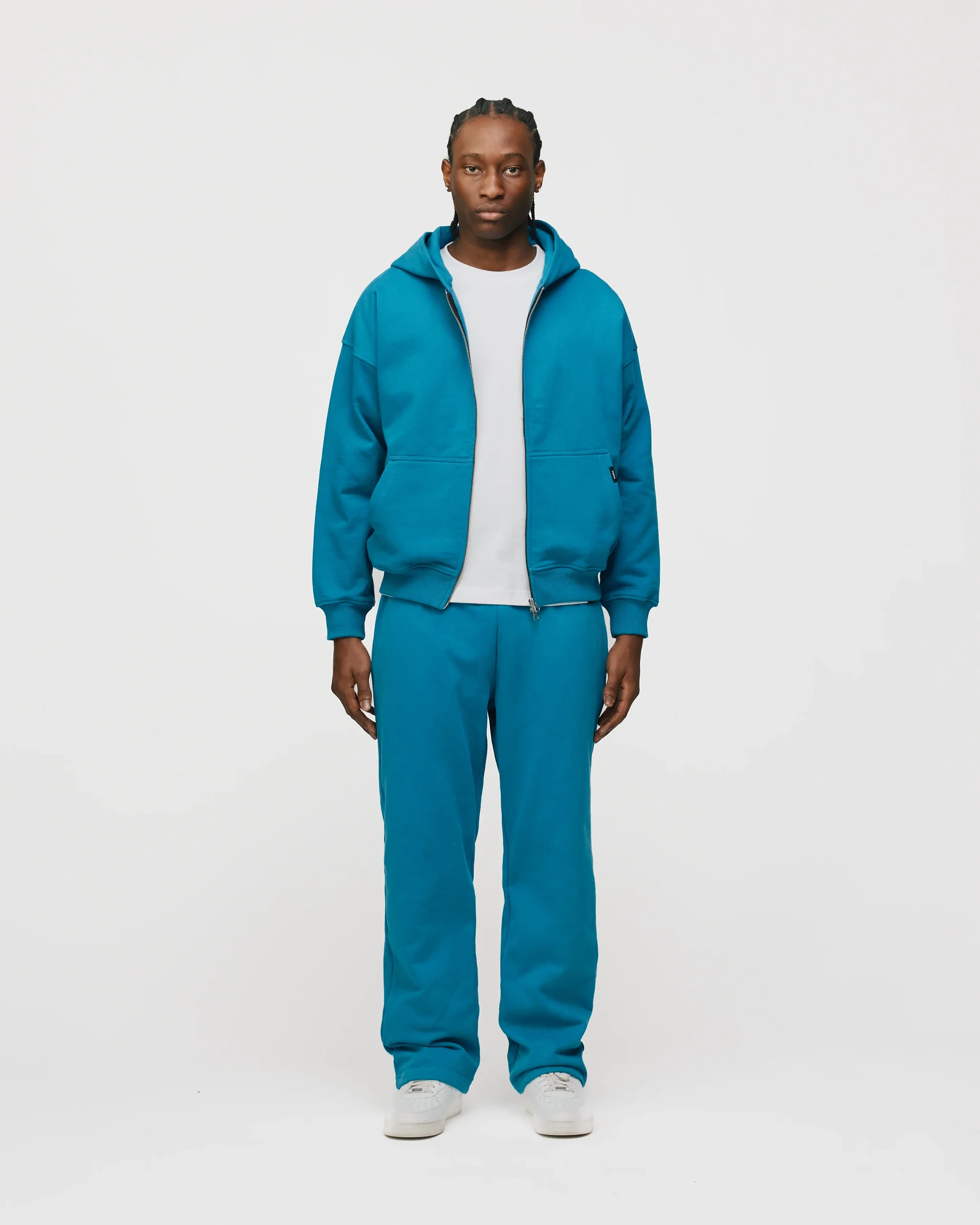 Drop Shoulder Zip Hoodie - Aqua