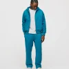 Drop Shoulder Zip Hoodie - Aqua