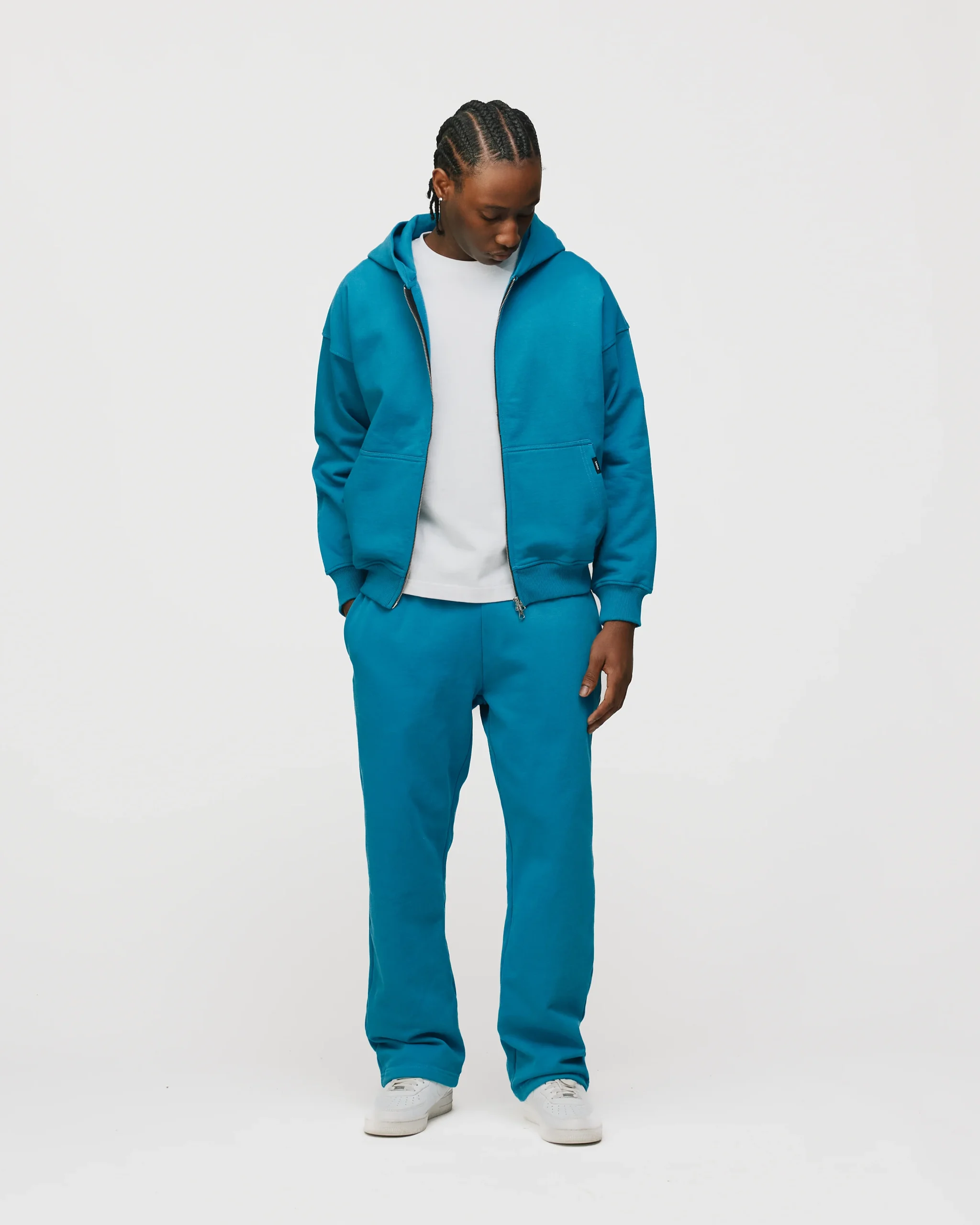 Drop Shoulder Zip Hoodie - Aqua