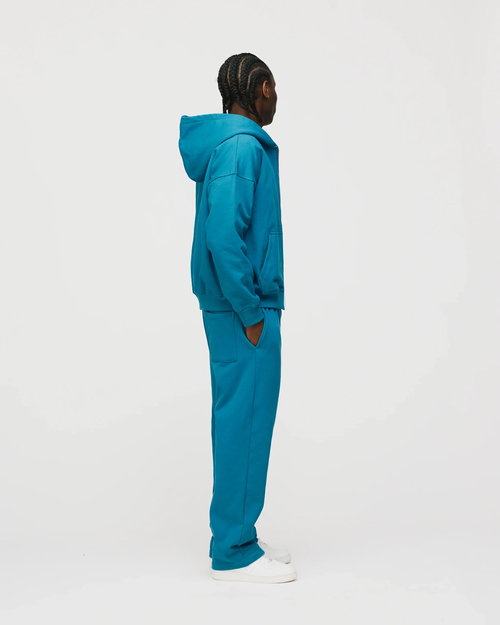 Drop Shoulder Zip Hoodie - Aqua