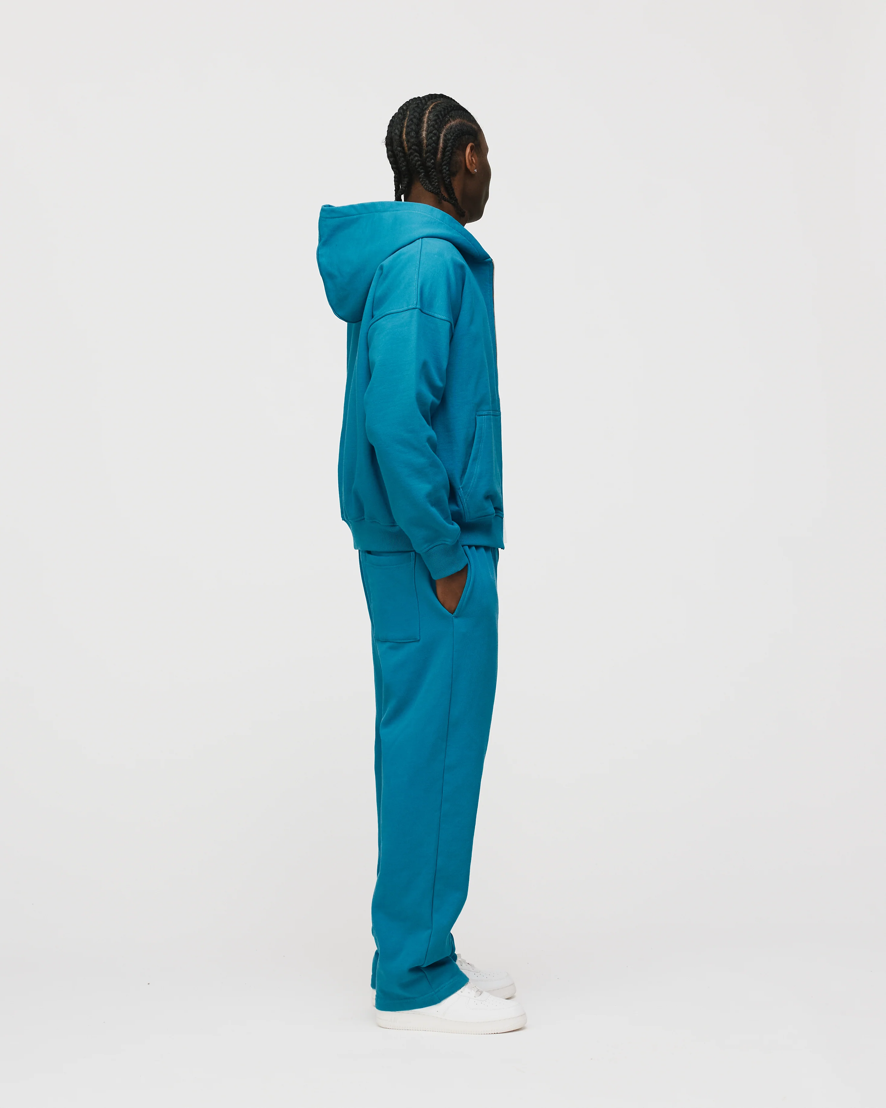 Drop Shoulder Zip Hoodie - Aqua