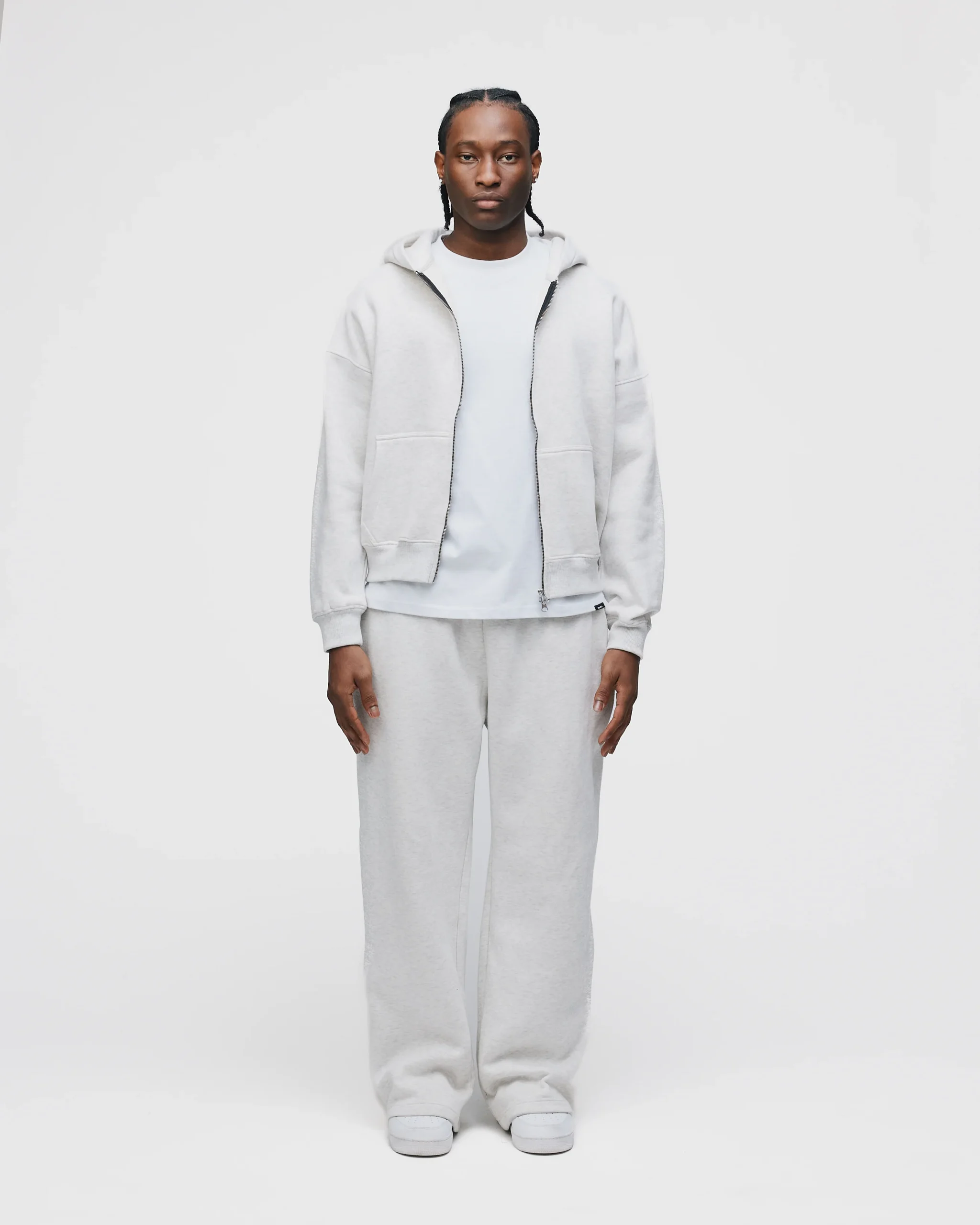 Drop Shoulder Zip Hoodie - Ash