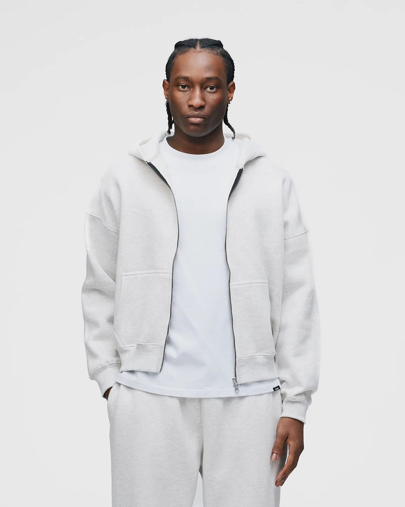 Drop Shoulder Zip Hoodie - Ash