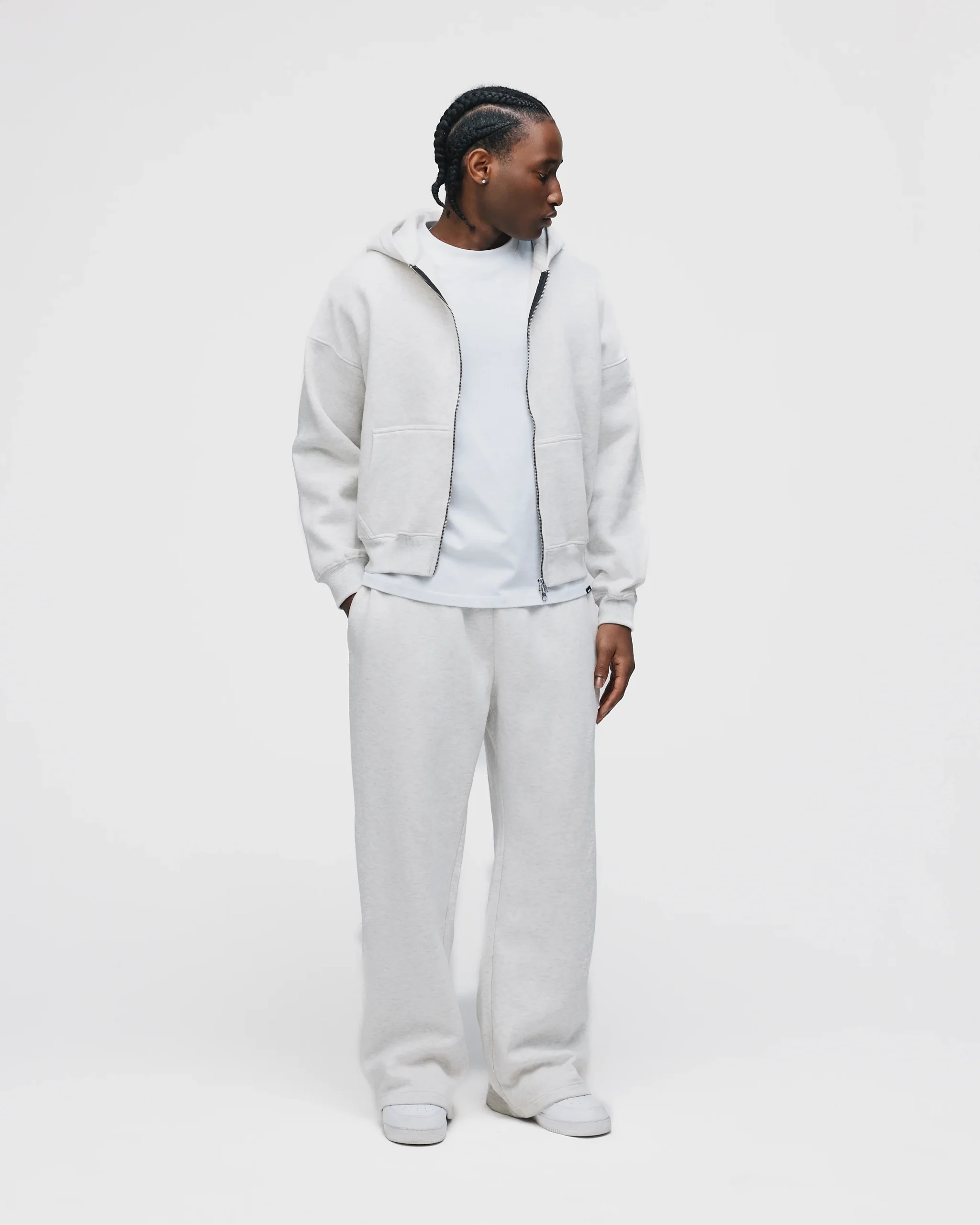 Drop Shoulder Zip Hoodie - Ash