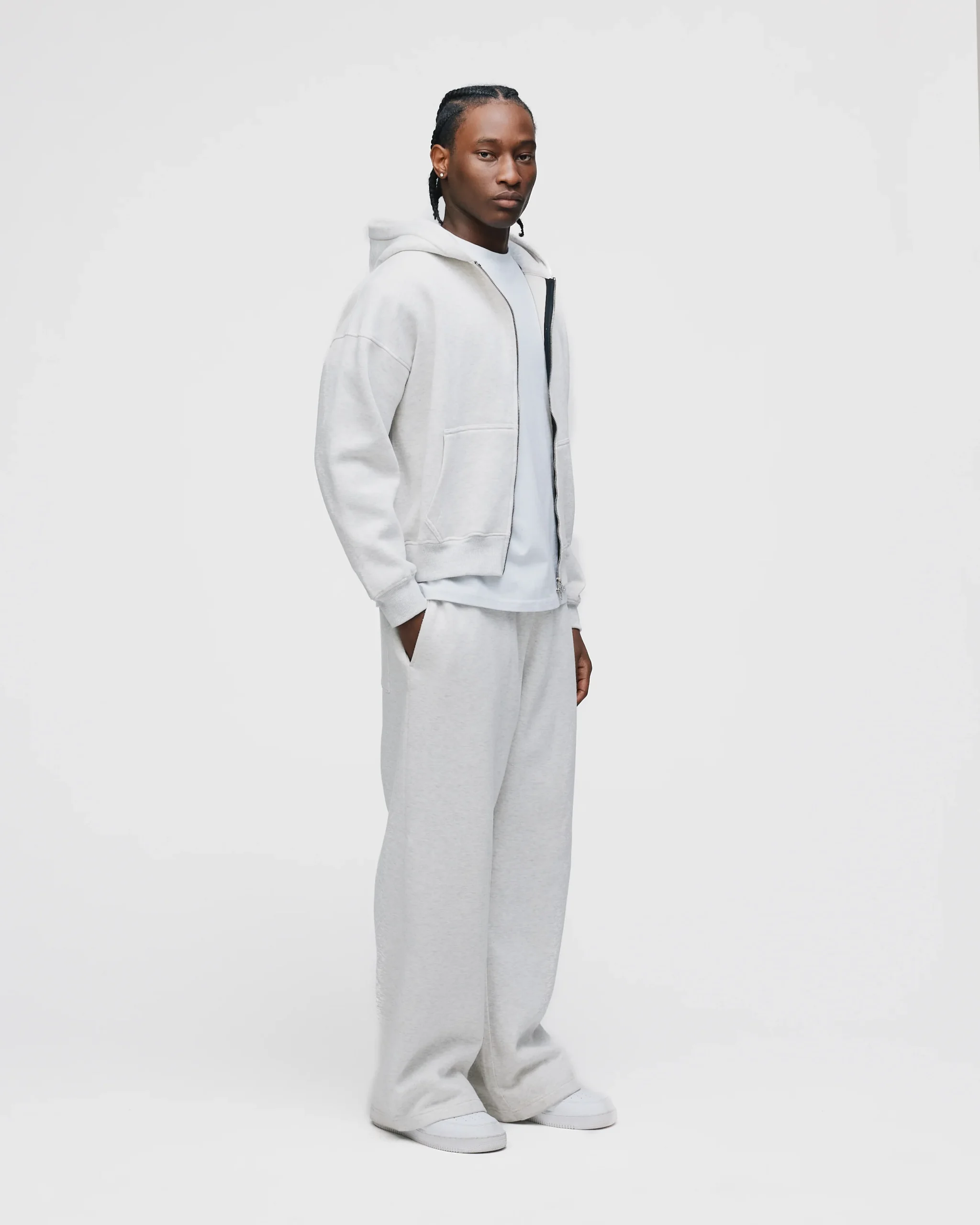 Drop Shoulder Zip Hoodie - Ash