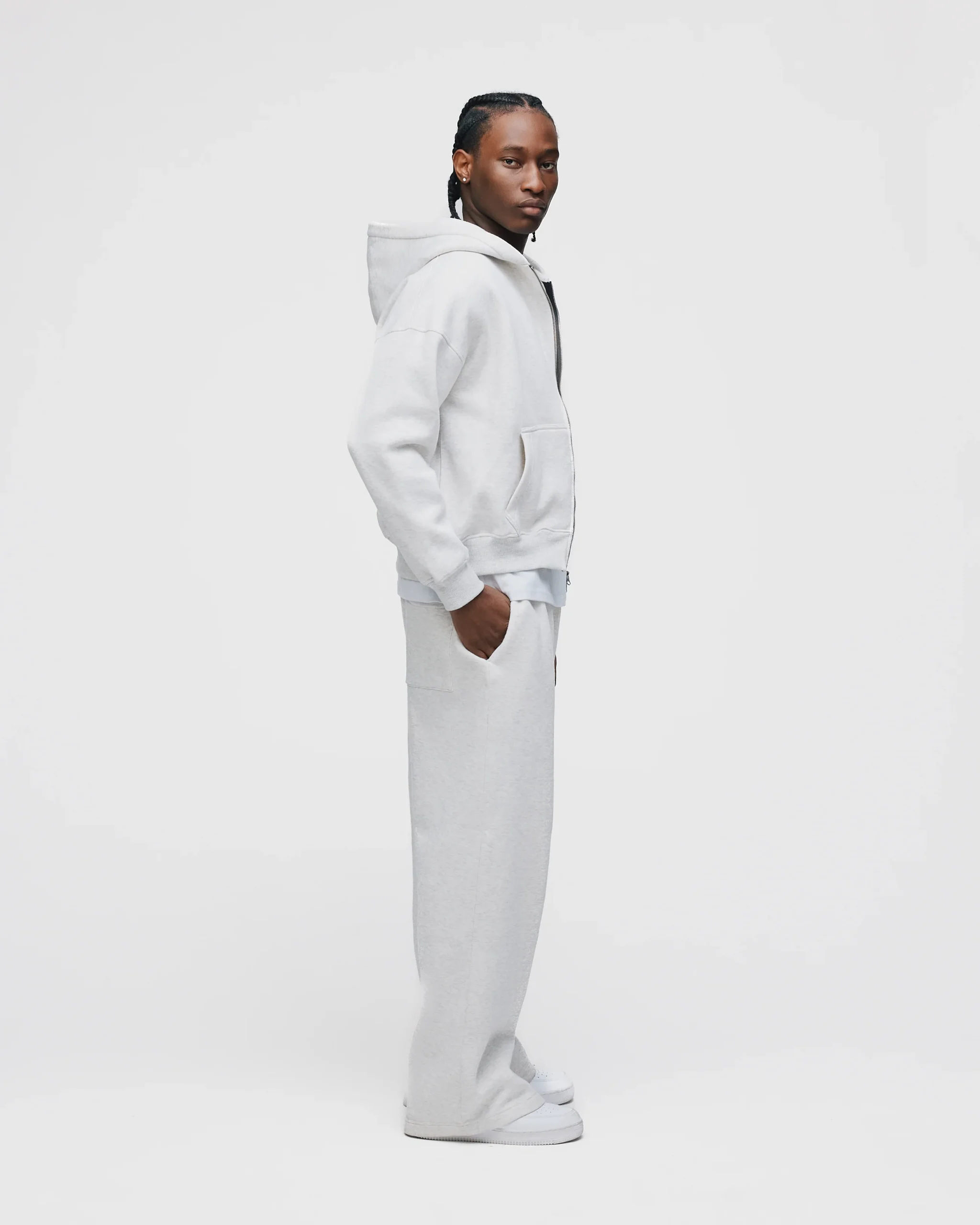 Drop Shoulder Zip Hoodie - Ash