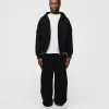 Drop Shoulder Zip Hoodie - Black