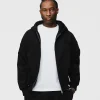 Drop Shoulder Zip Hoodie - Black
