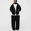 Drop Shoulder Zip Hoodie - Black