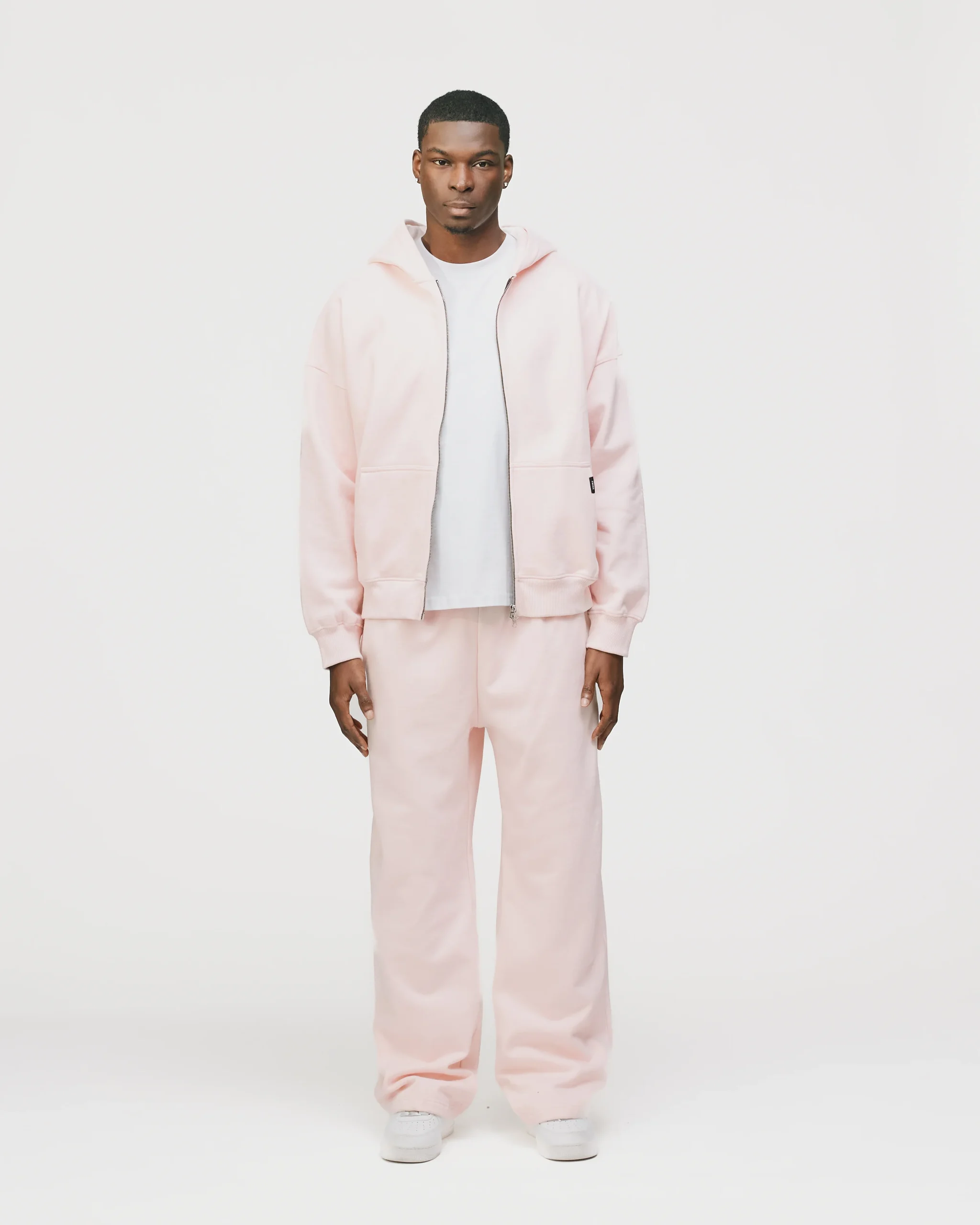 Drop Shoulder Zip Hoodie - Blush