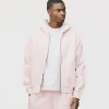 Drop Shoulder Zip Hoodie - Blush