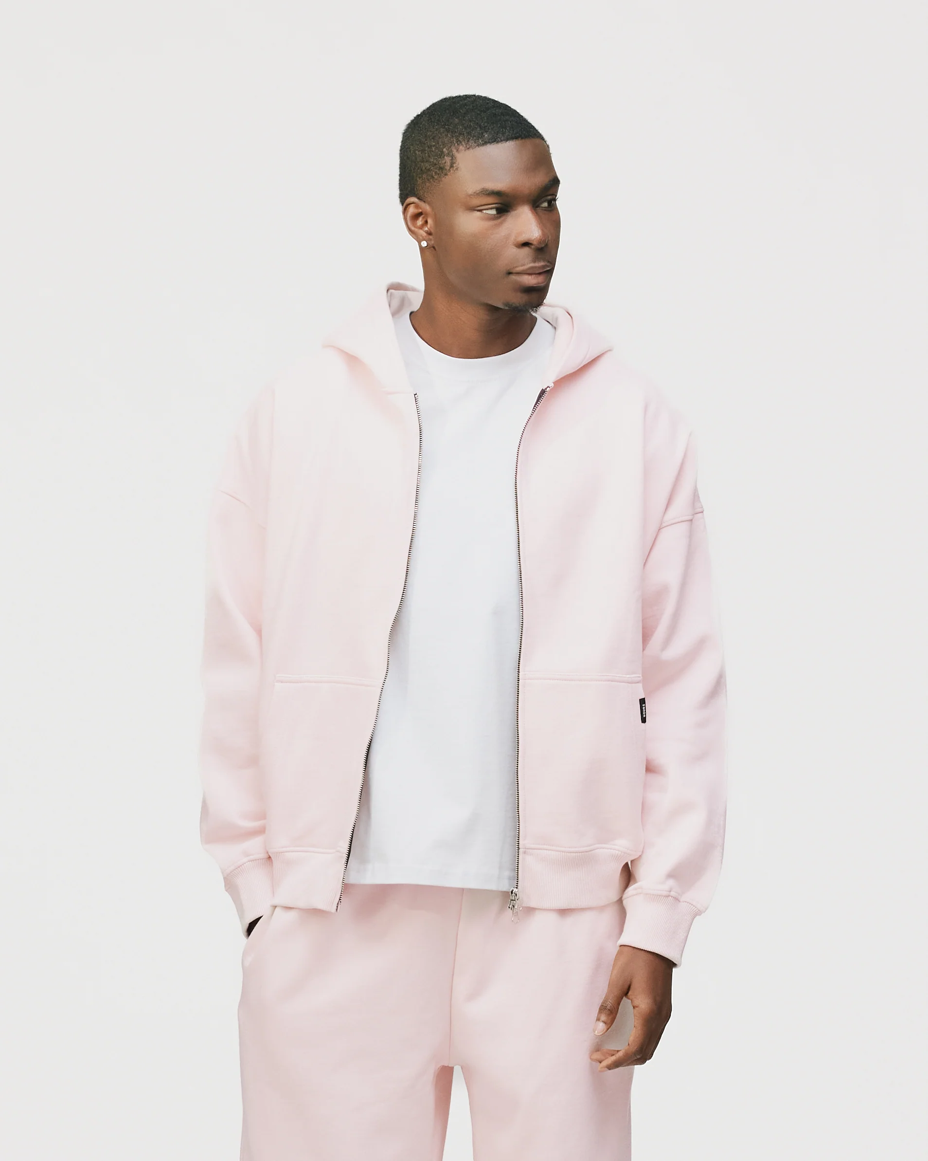 Drop Shoulder Zip Hoodie - Blush
