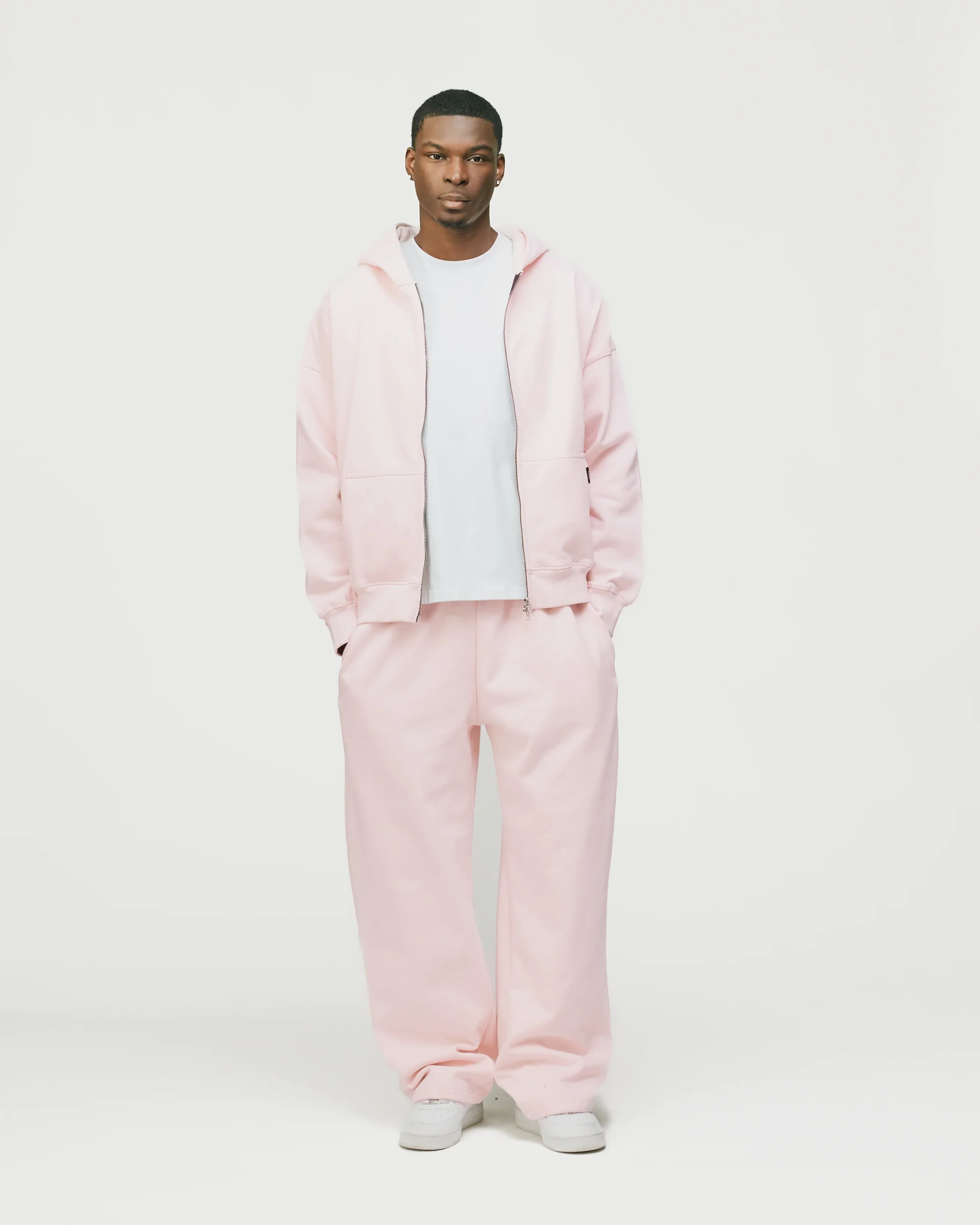 Drop Shoulder Zip Hoodie - Blush