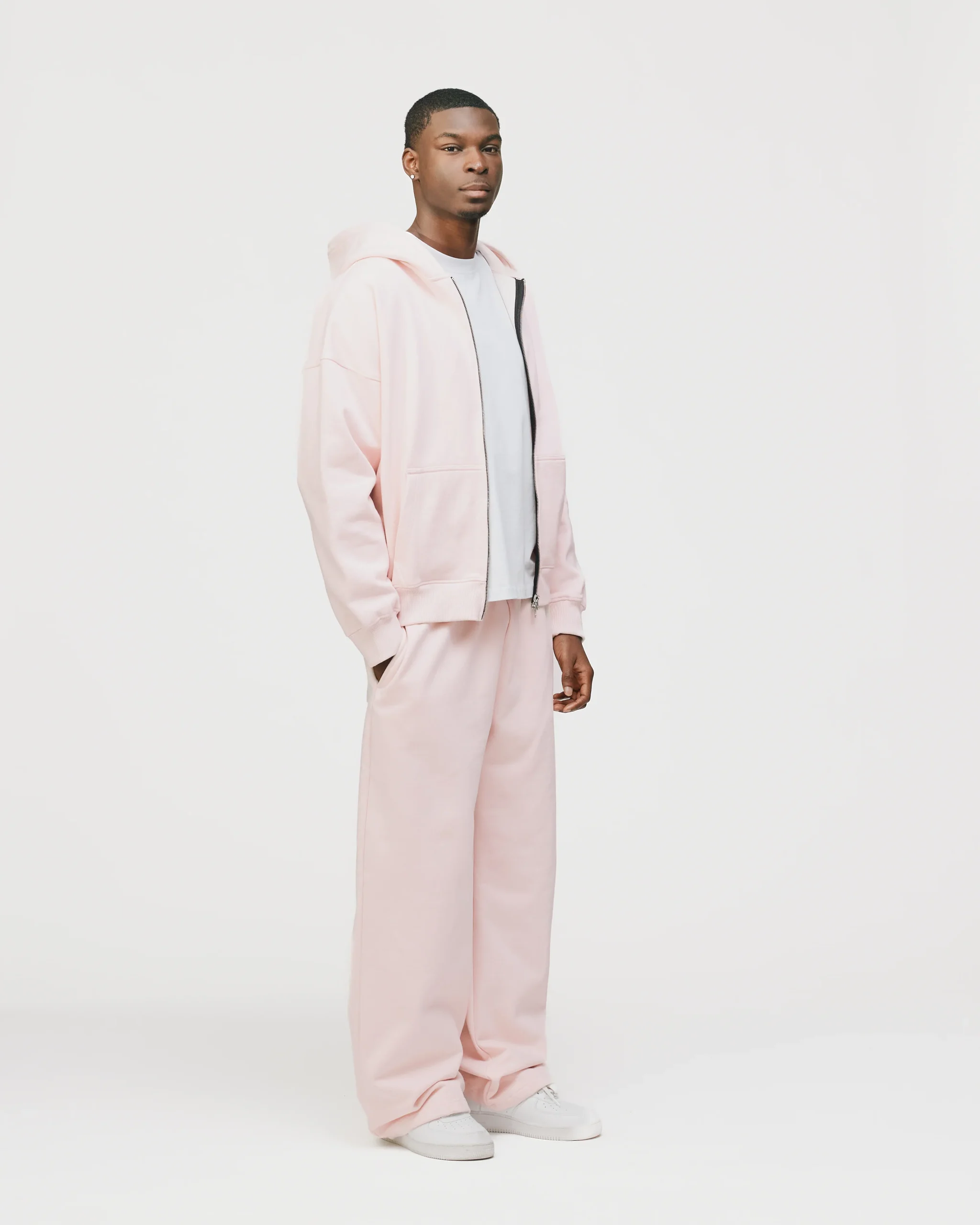 Drop Shoulder Zip Hoodie - Blush