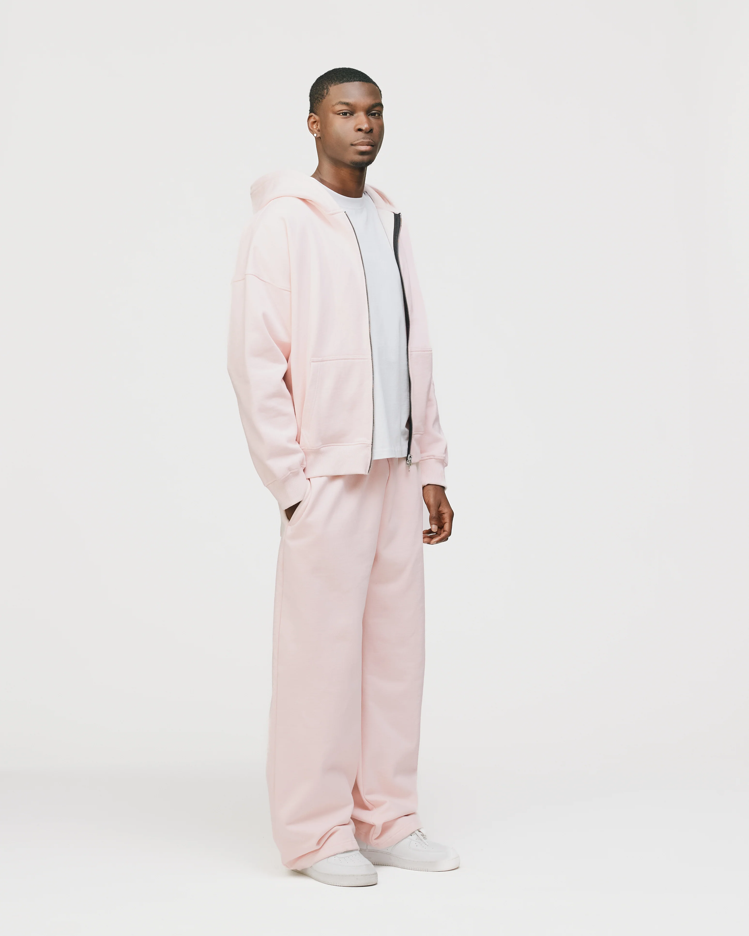 Drop Shoulder Zip Hoodie - Blush