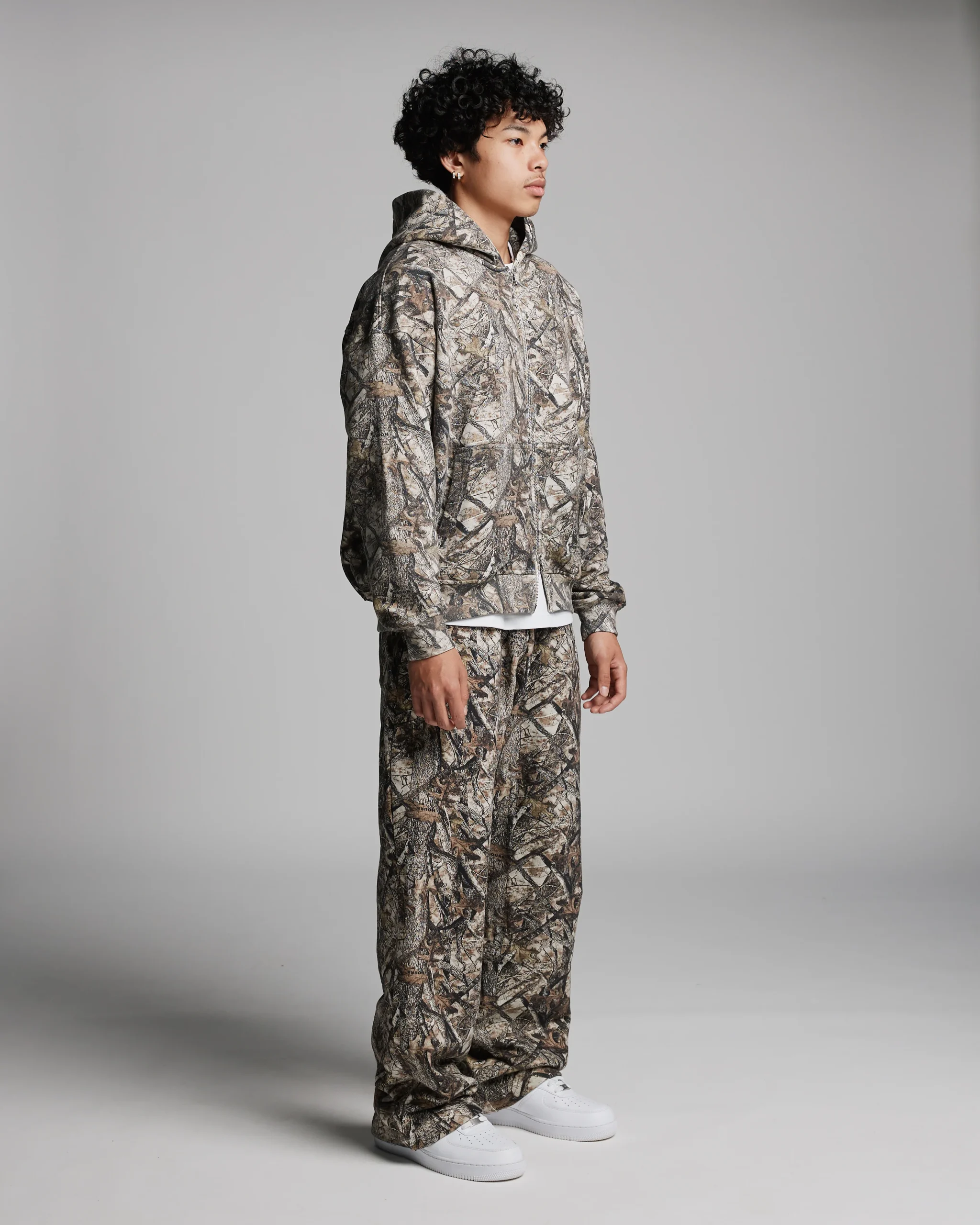 Drop Shoulder Zip Hoodie - Camo